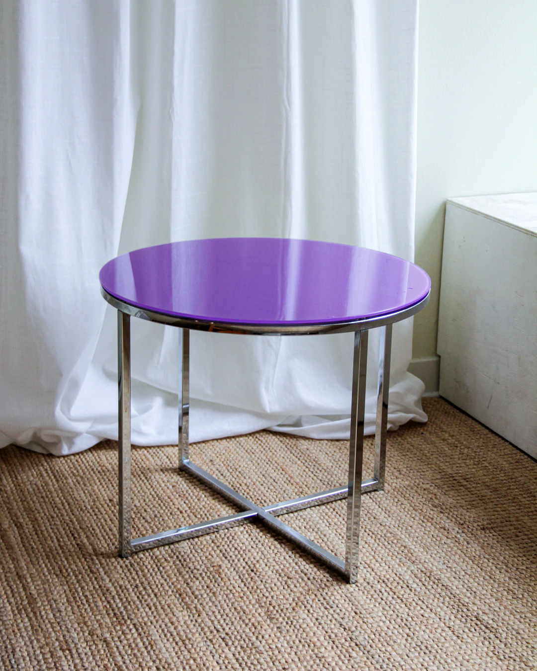 Soffbord, runt, glas och kromad metall