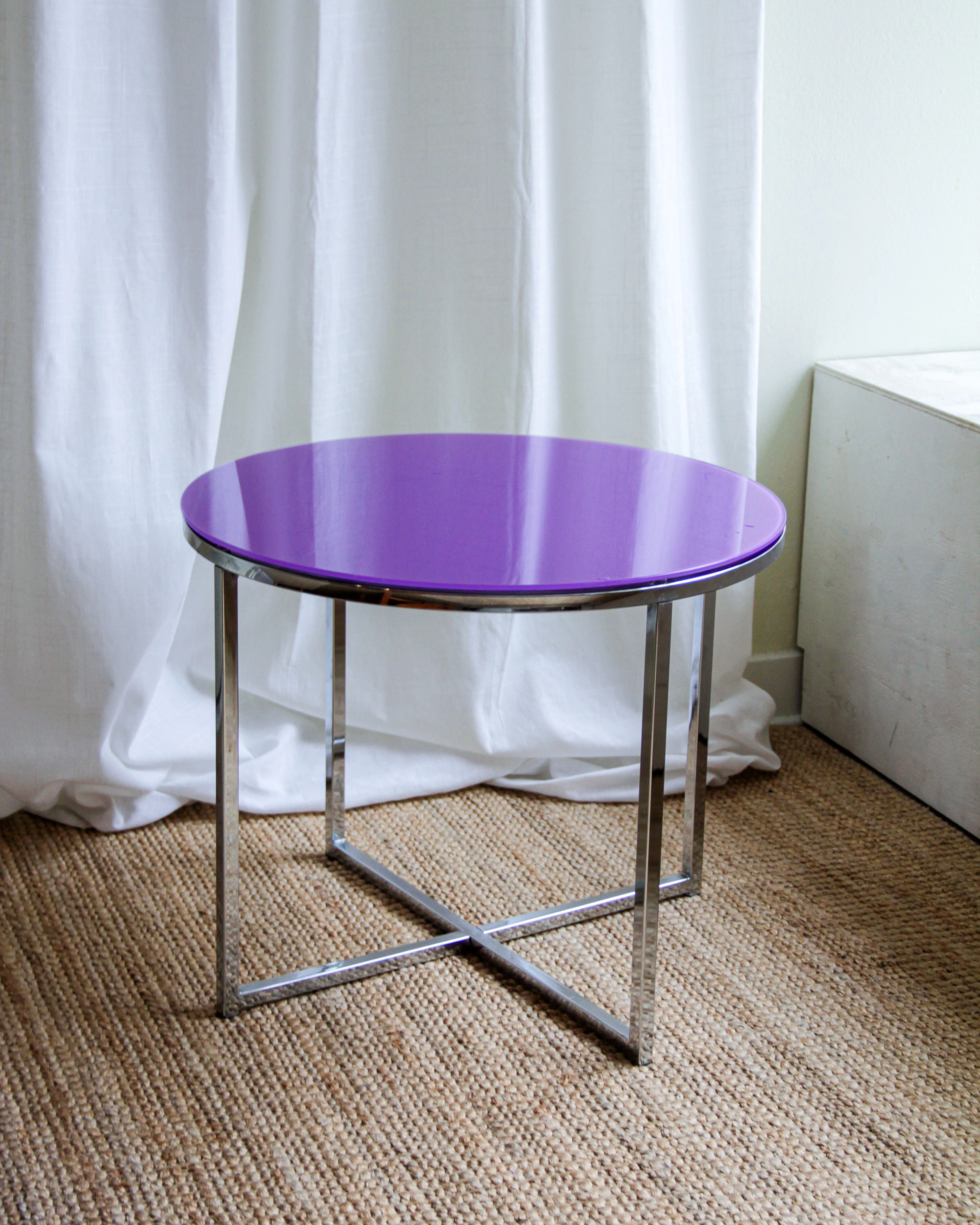 Soffbord, runt, glas och kromad metall
