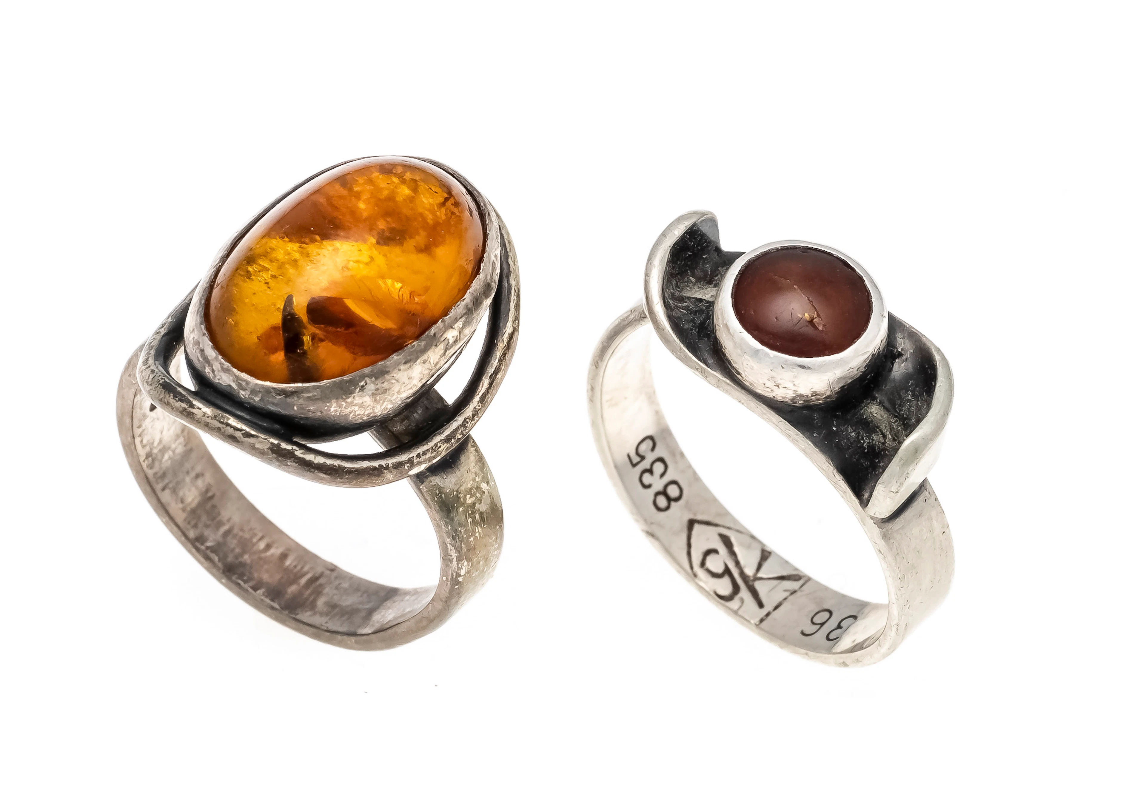 2 Bernstein-Ringe Silber 835/000 m