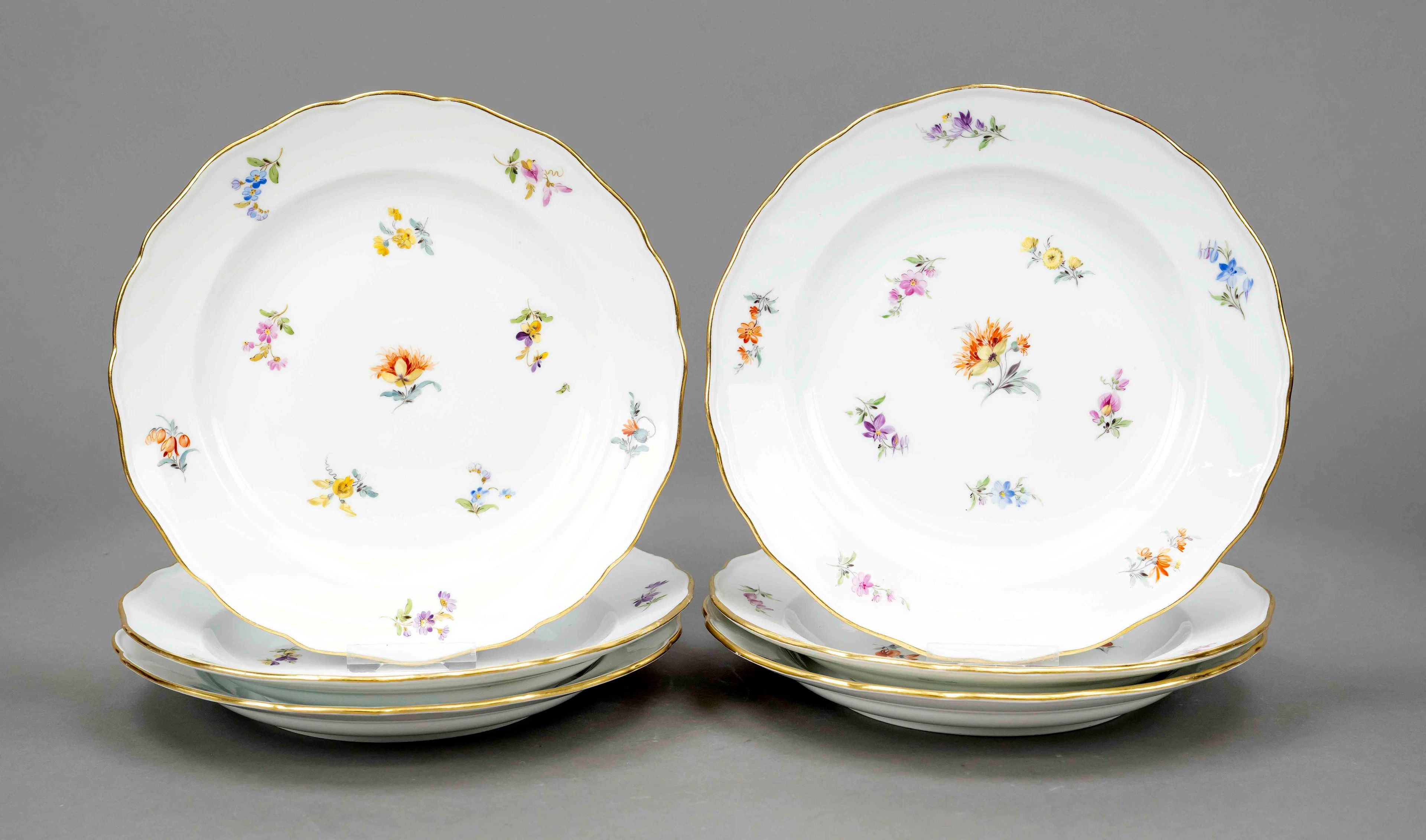 Sechs Speiseteller, Meissen, Knau