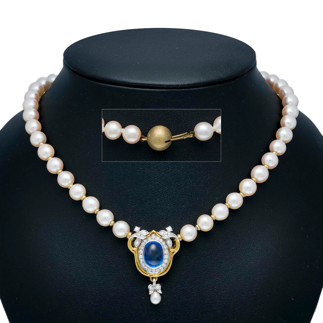 Mittelteil-Akoyaperlen-Collier mi