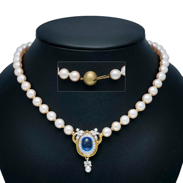 Mittelteil-Akoyaperlen-Collier mi