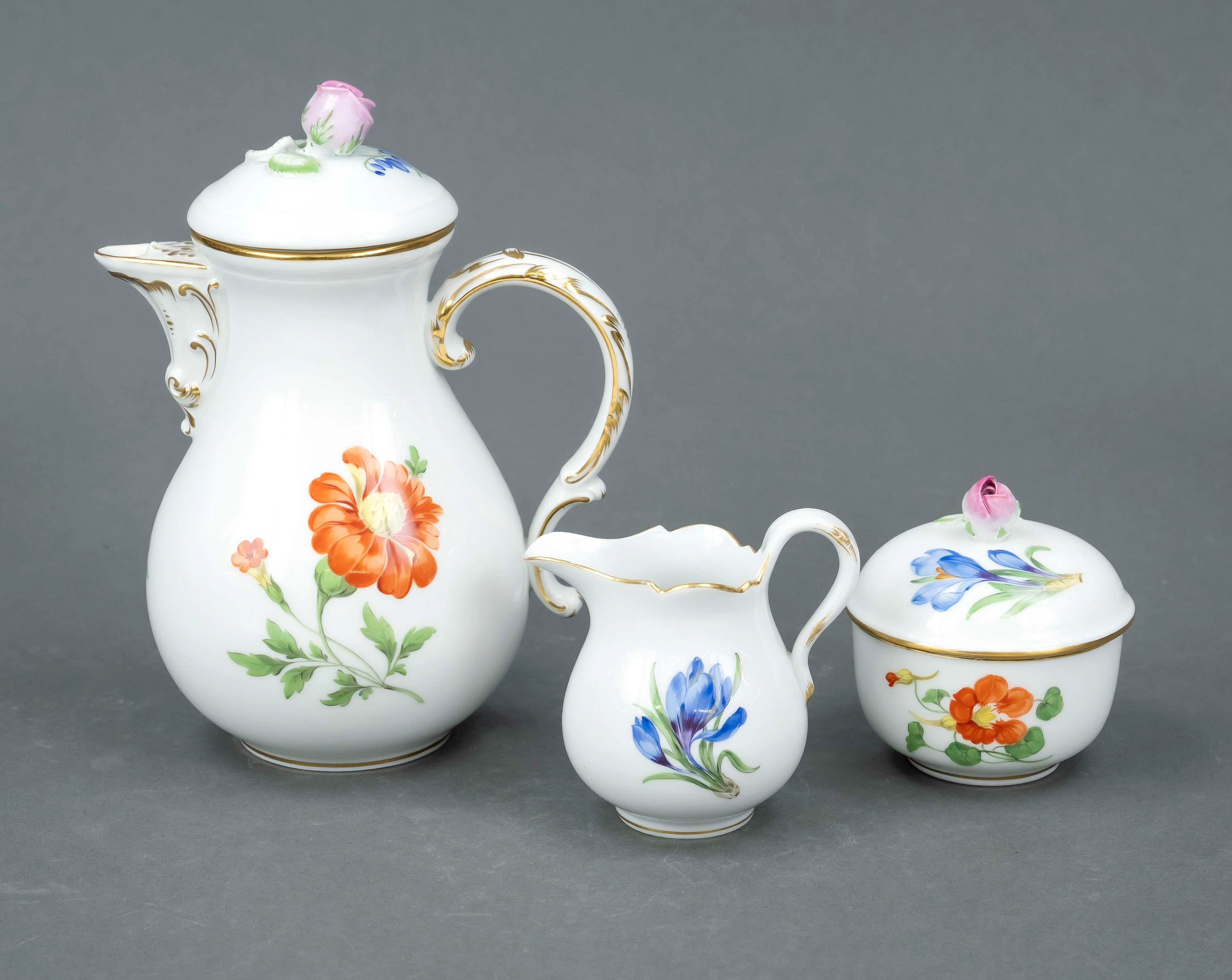 3 Teile Meissen, 1. W., polychrom