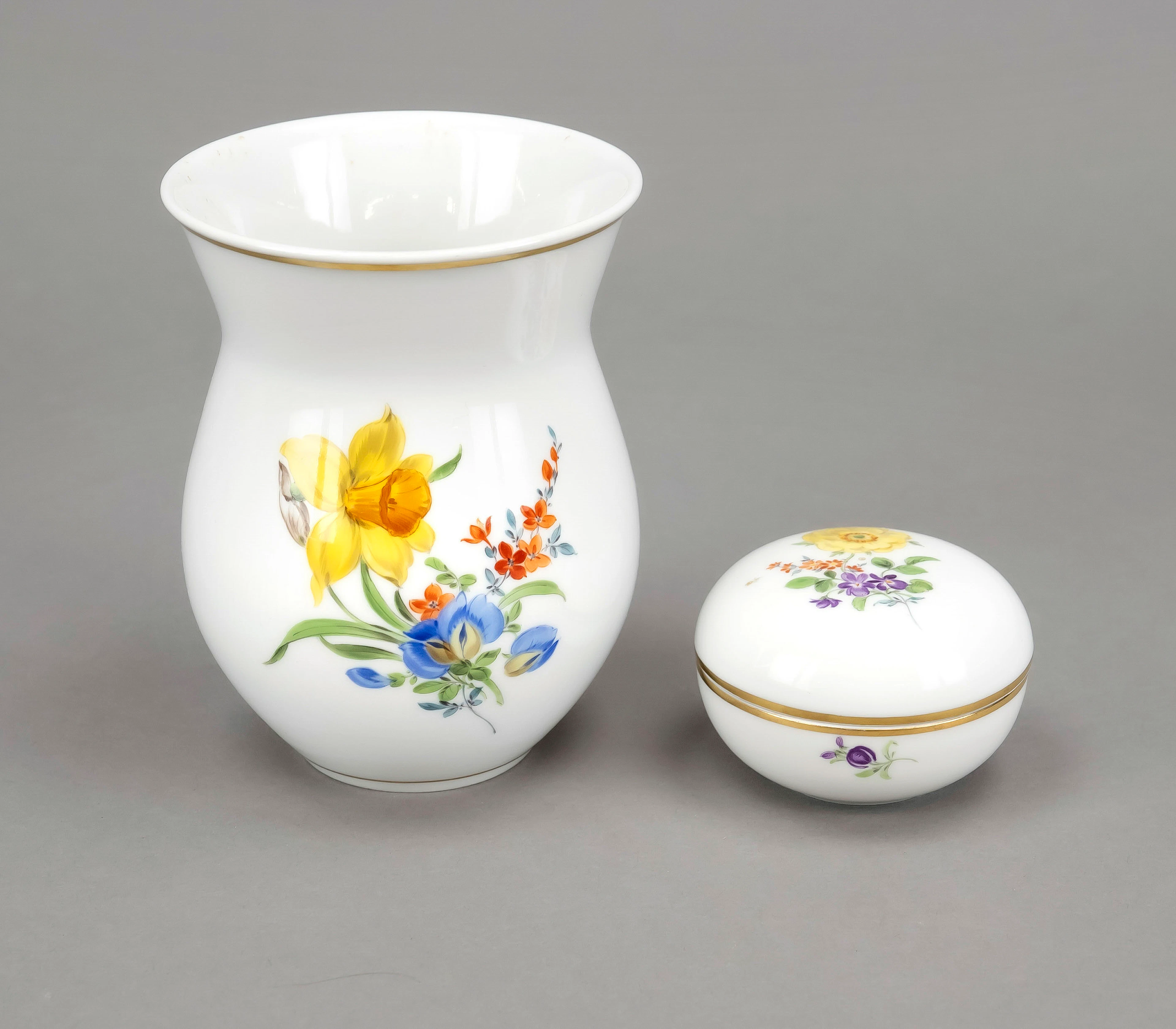 Vase und Deckeldose, Meissen, Dek