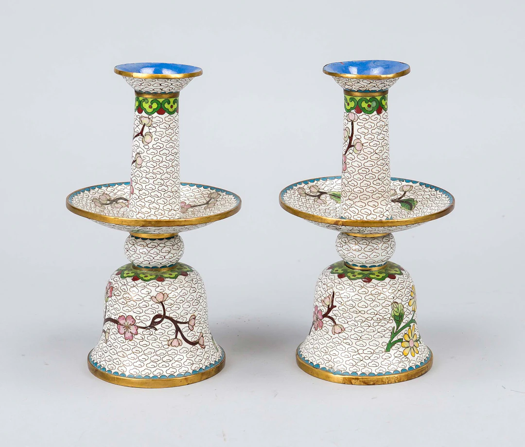 Paar Cloisonné Leuchter, China, 1