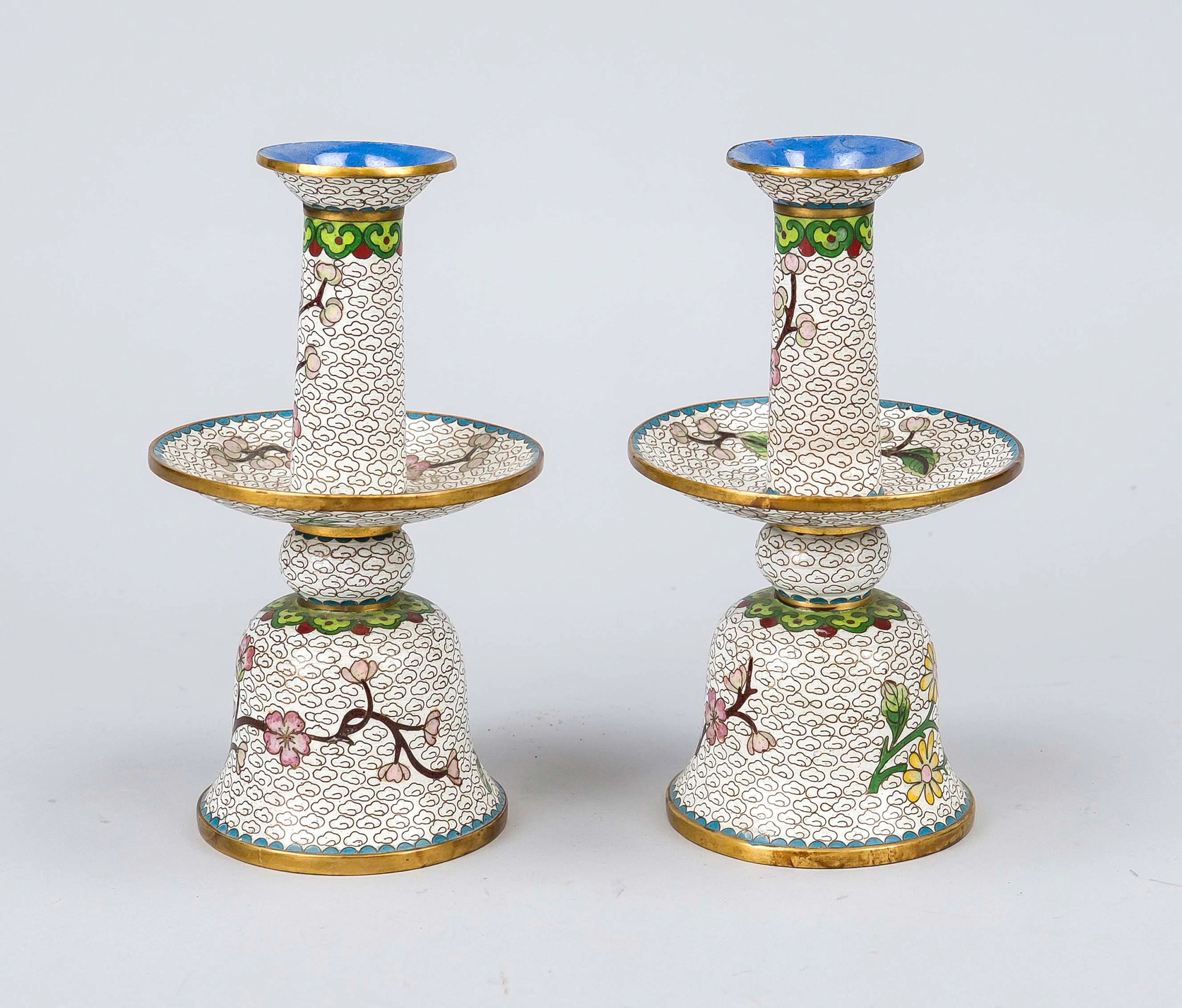 Paar Cloisonné Leuchter, China, 1