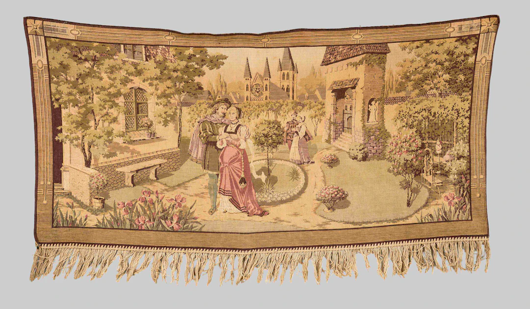 Tapisserie, 20. Jh., galante Szen