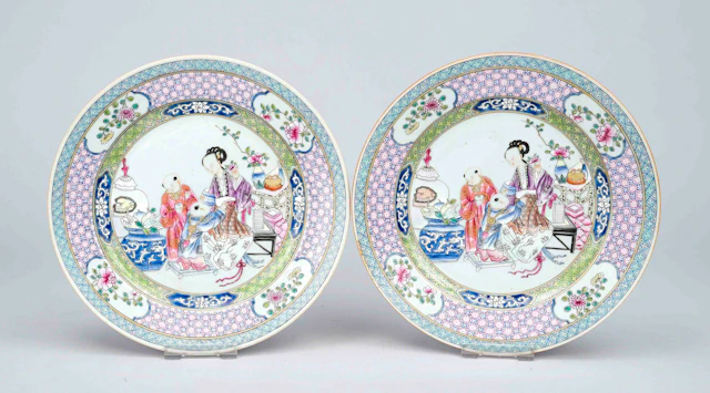 2 famille rose Teller, China, woh