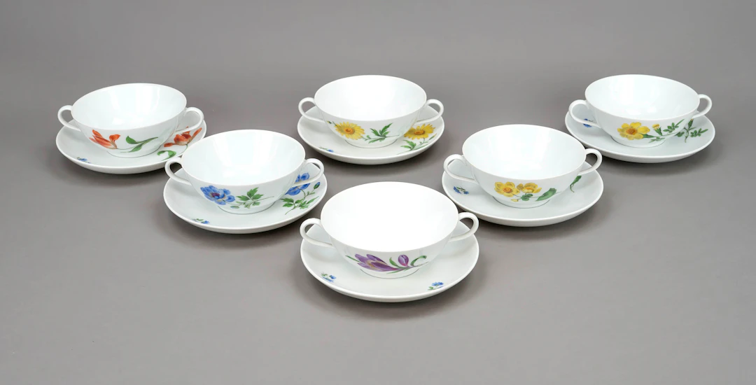 6 Suppentassen mit UT, Meissen, 1