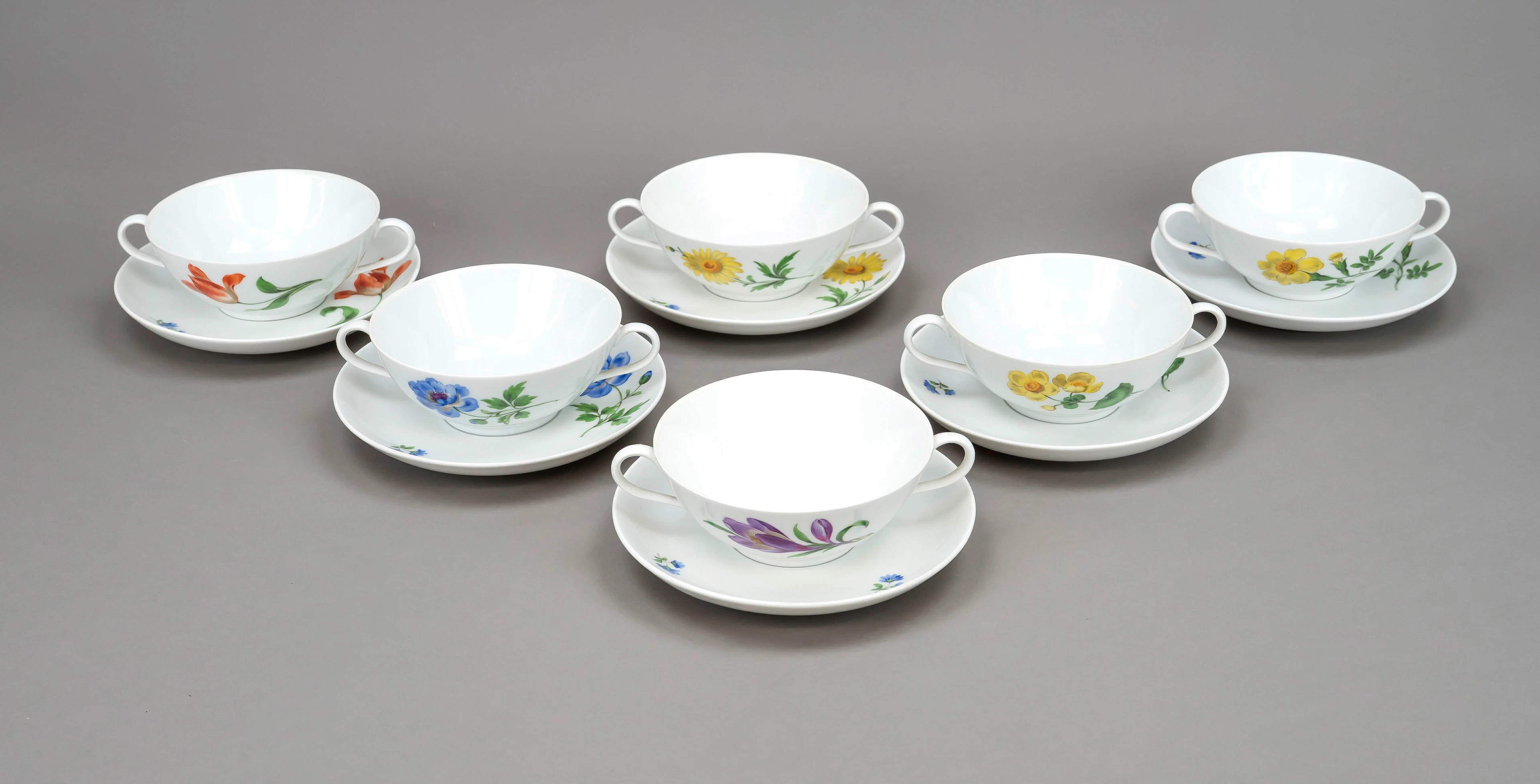 6 Suppentassen mit UT, Meissen, 1