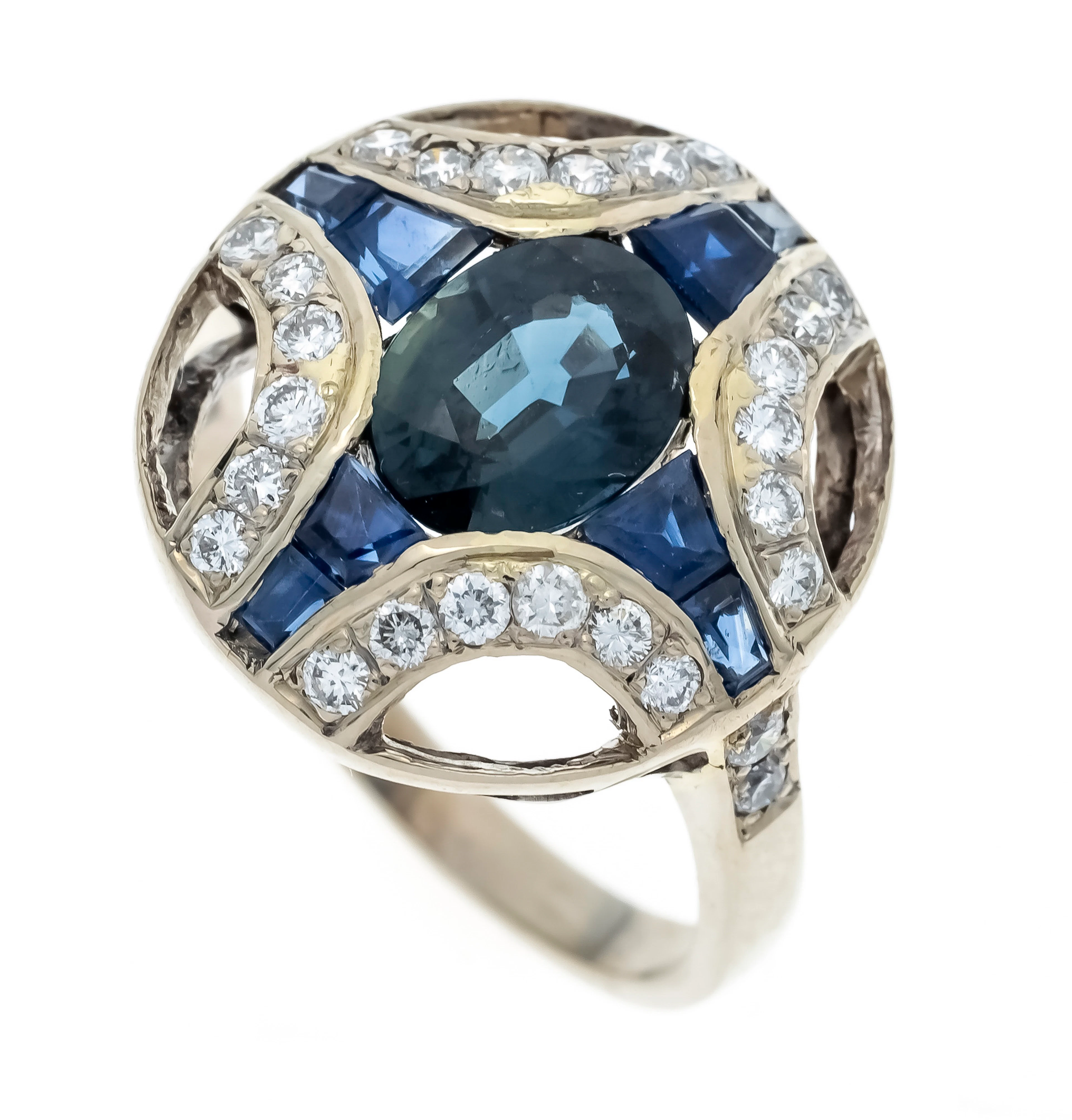 Saphir-Brillant-Ring im Art Déco-