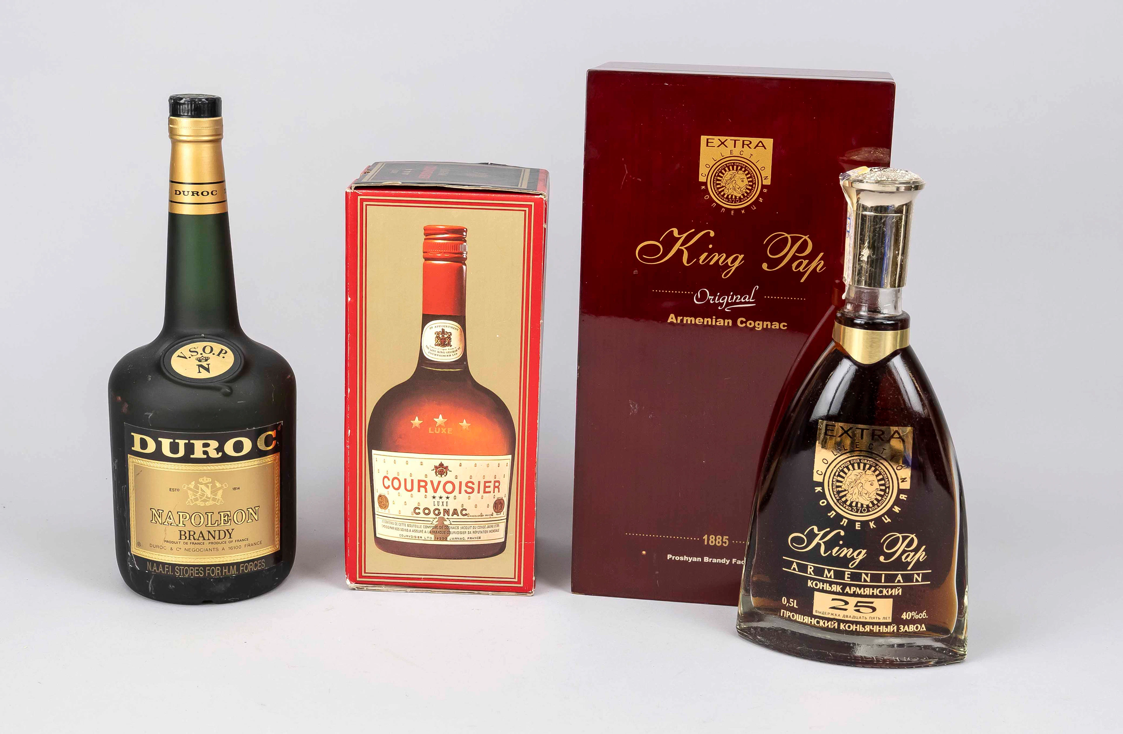 3 Flaschen Cognac, 1 x Cognac Courvo