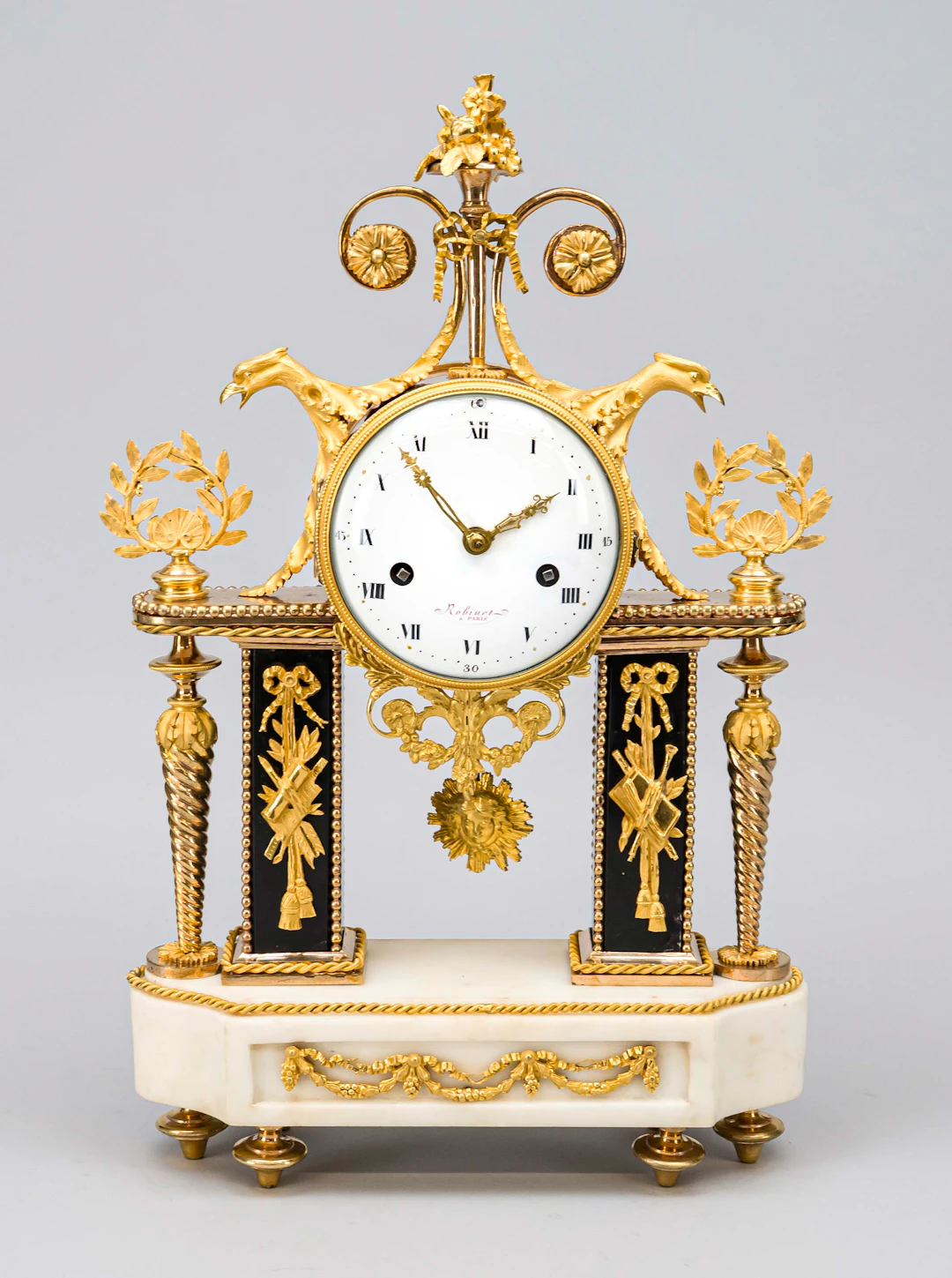 Franz. Marmor Pendule, weiß/schwa