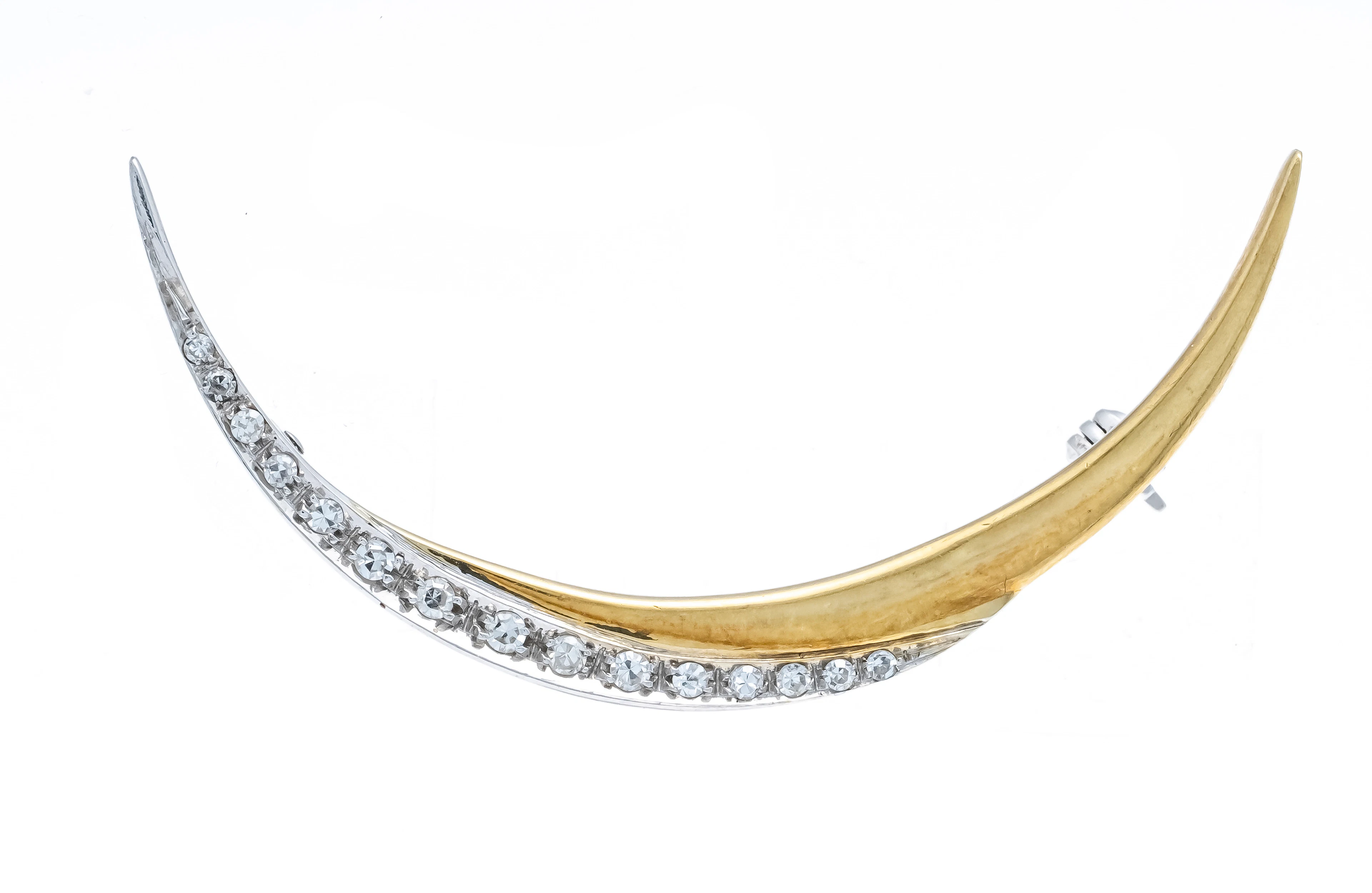 Sichelförmige Diamant-Brosche GG/
