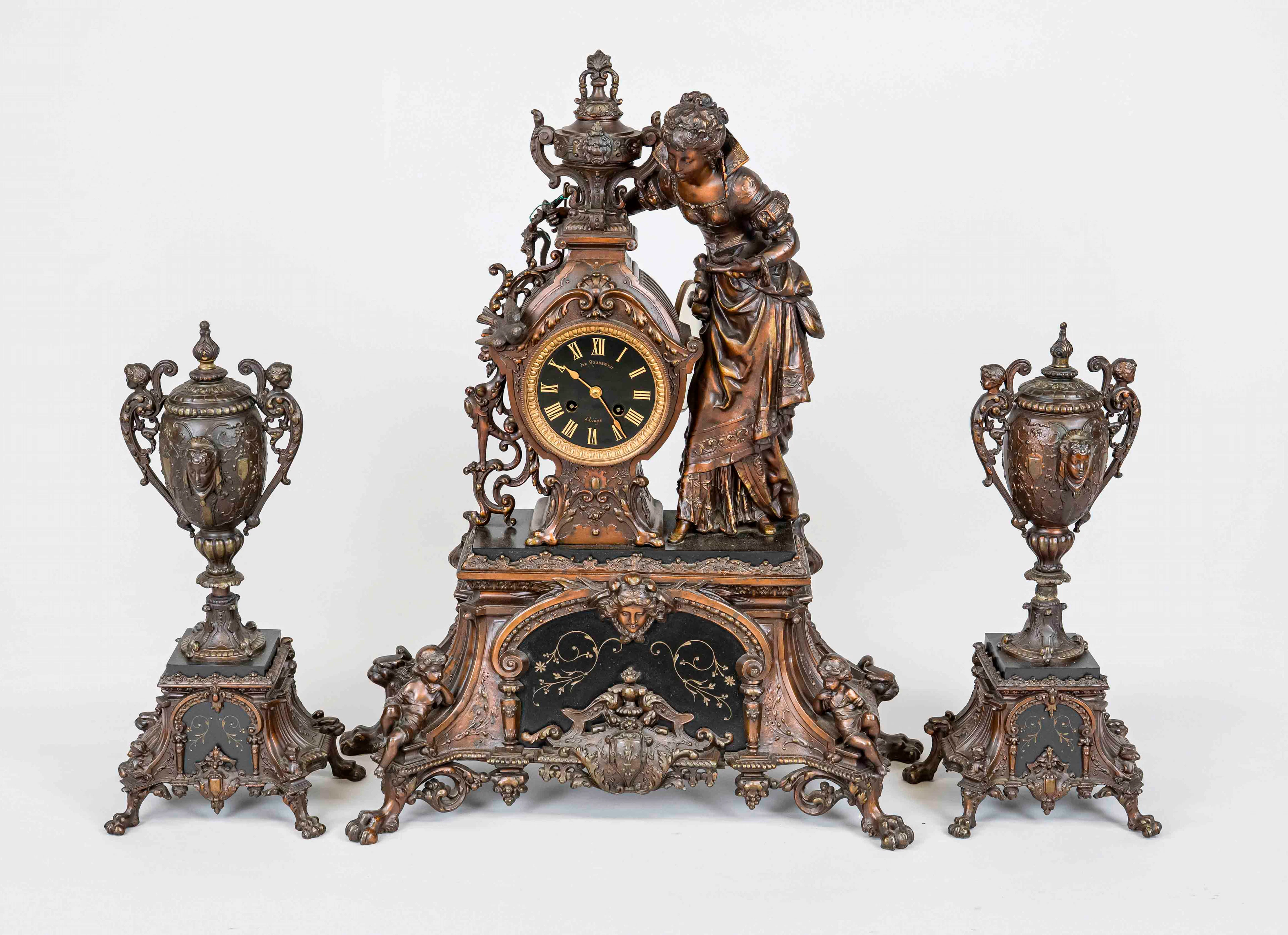 Historismus - Figurenpendule, 3-t