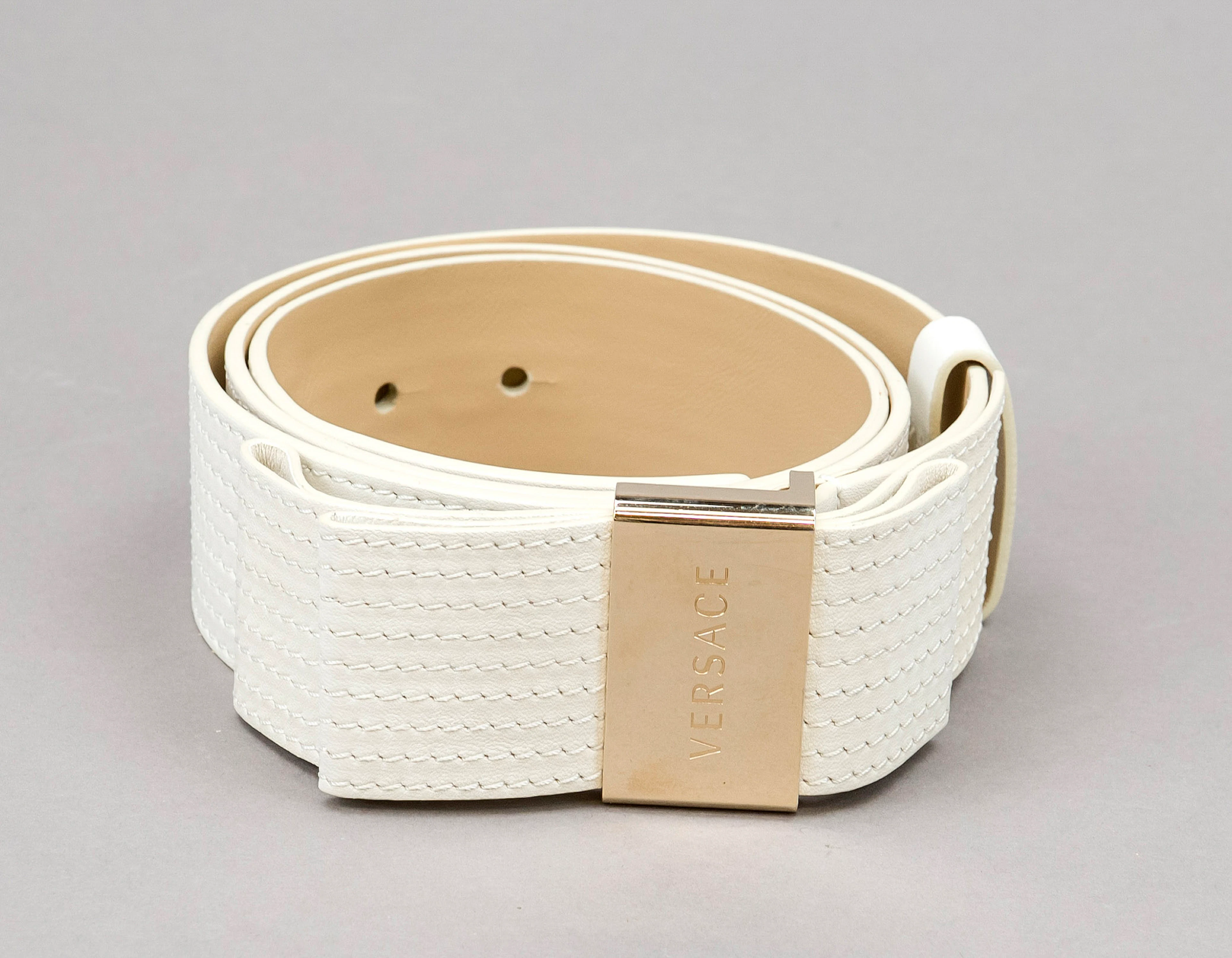 Versace, Gürtel, cremeweißes Lede