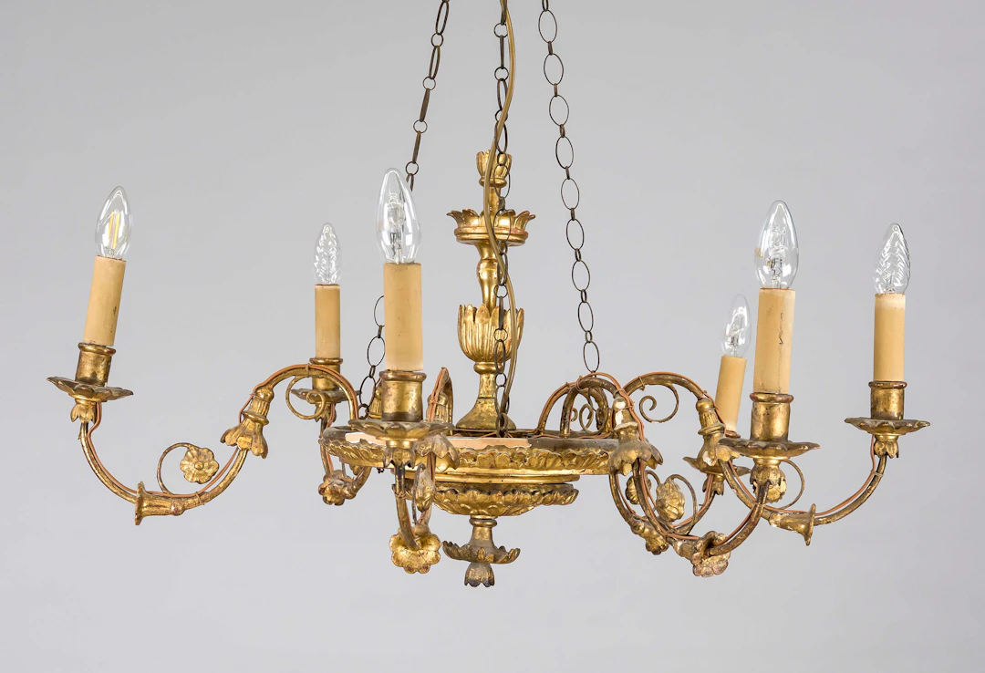 Deckenlampe, 18. Jh., Holz vergol