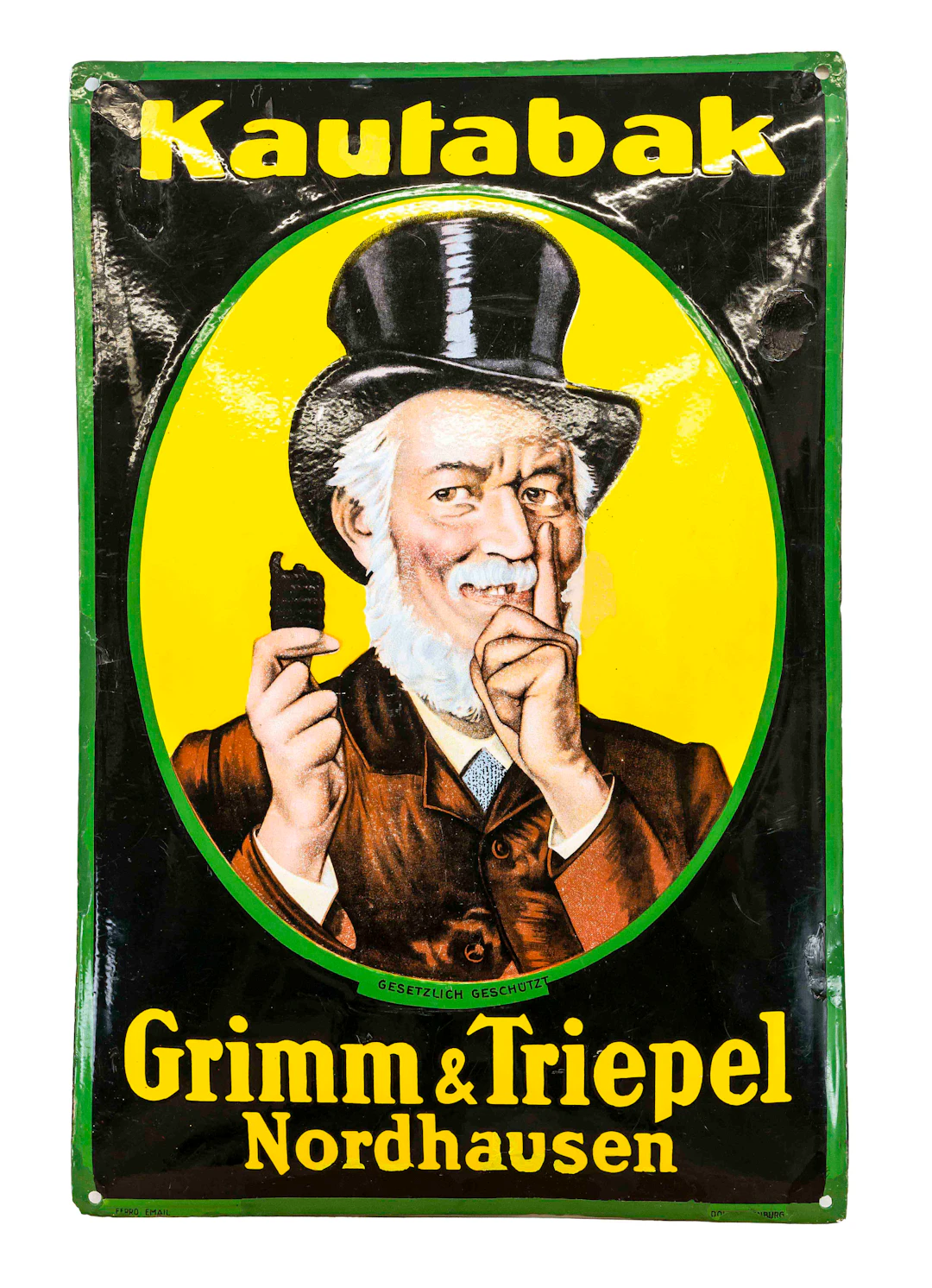 Emailschild Kautabak Grimm und Tr