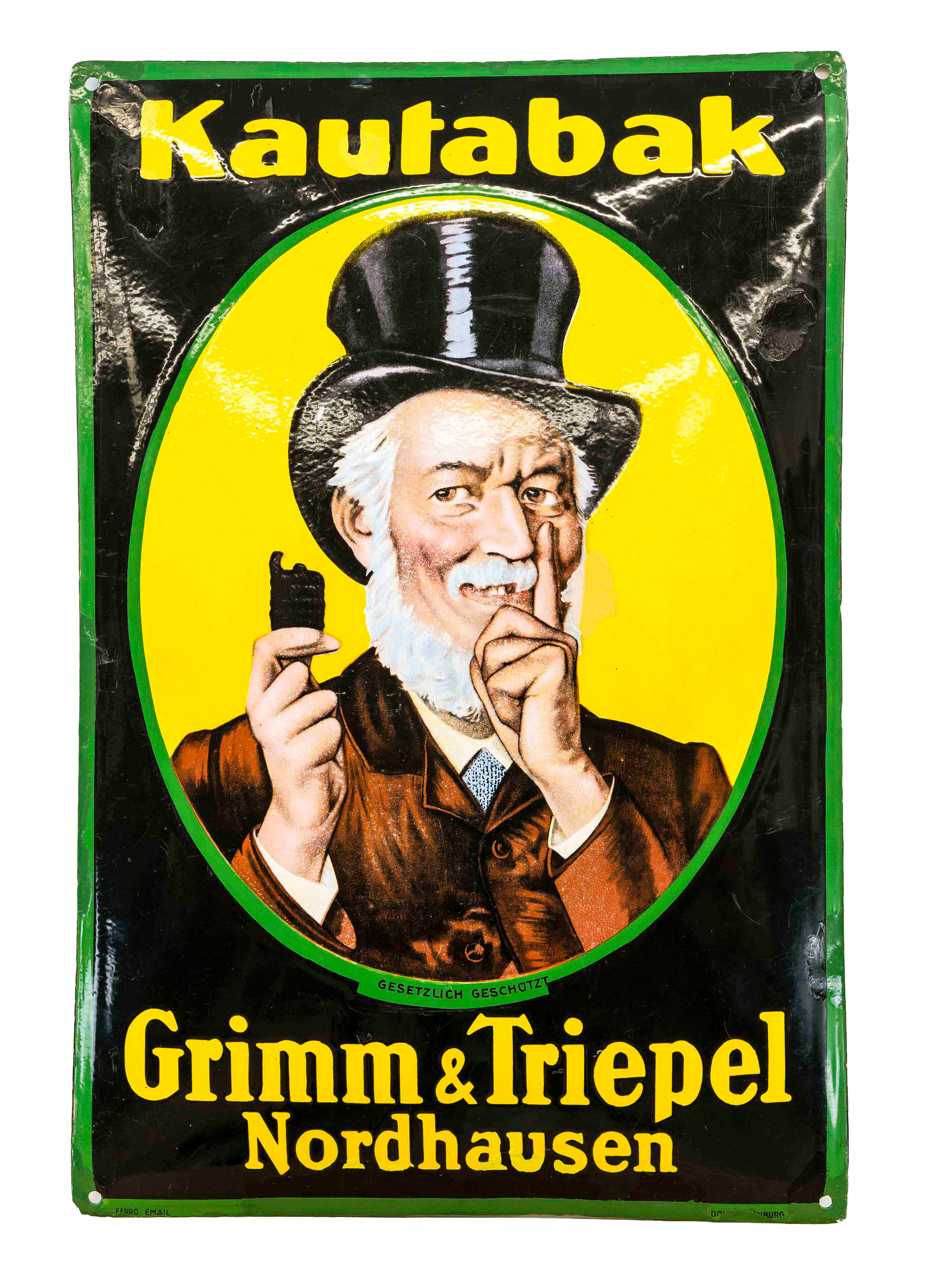 Emailschild Kautabak Grimm und Tr
