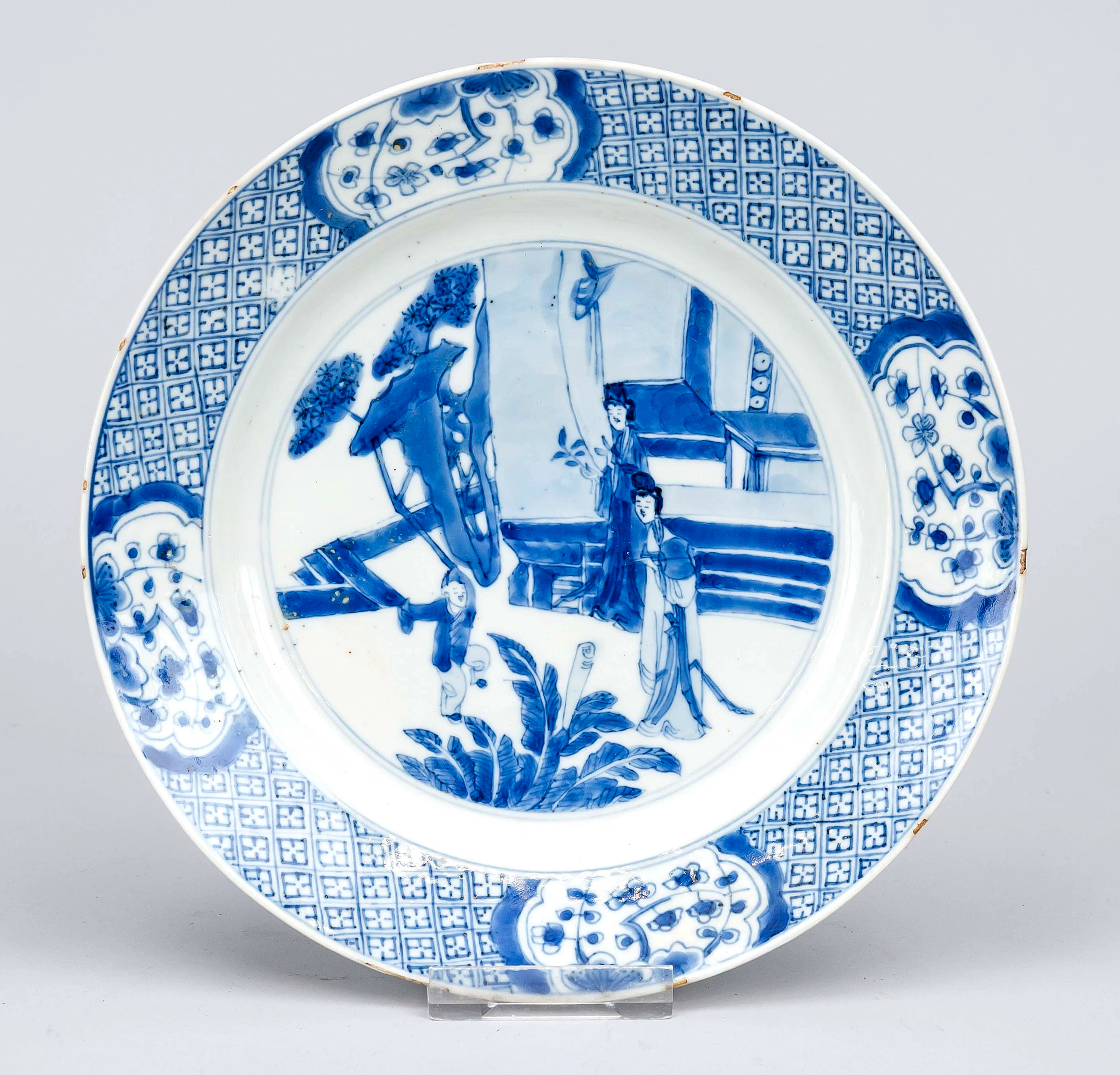 Blau-weißer Teller, China, 17./18