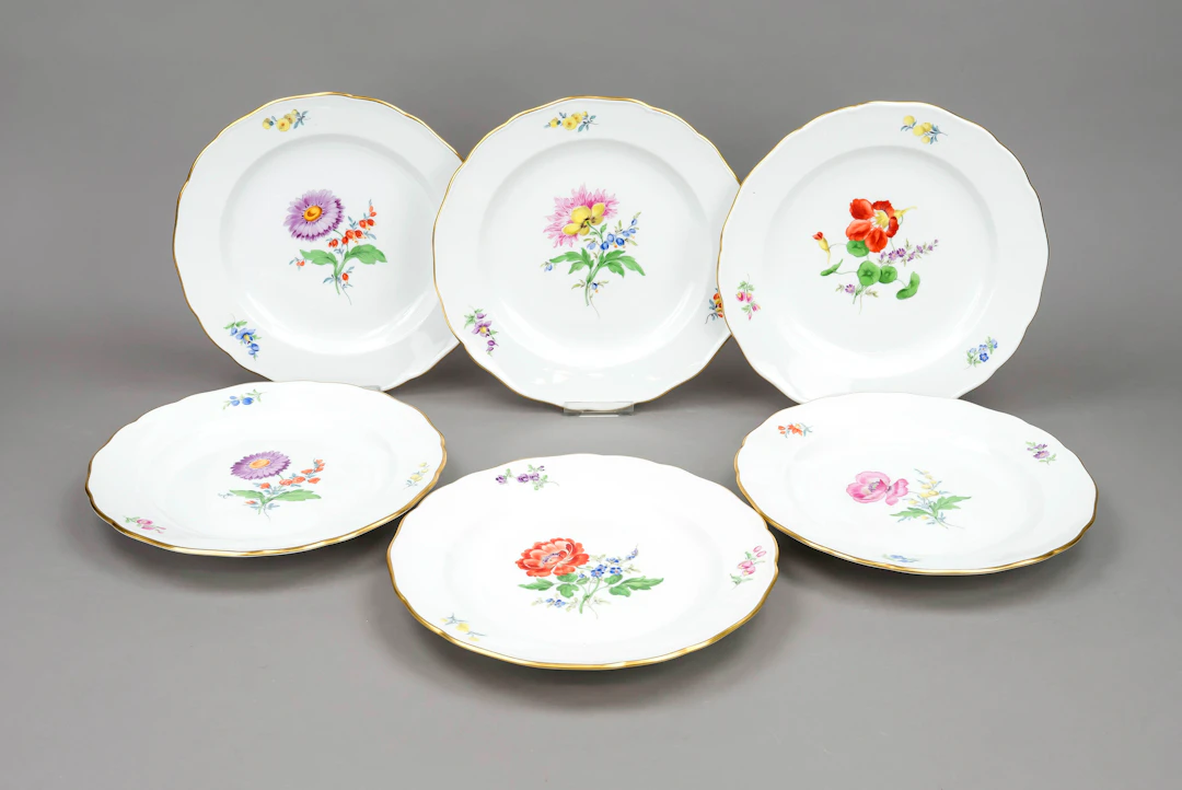 6 Speiseteller, Meissen, Marken n