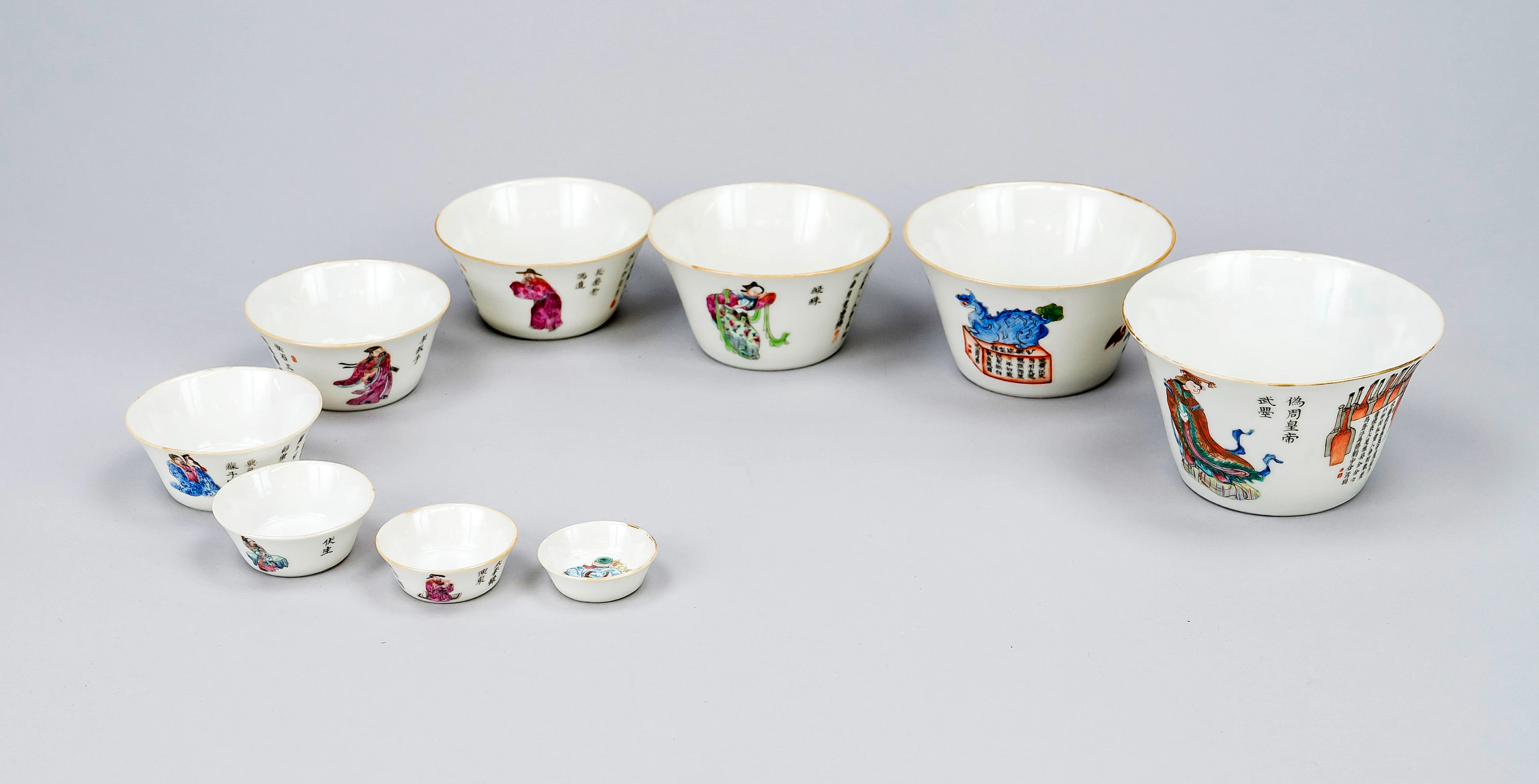 Set von 9 famille rose Wu Shuang
