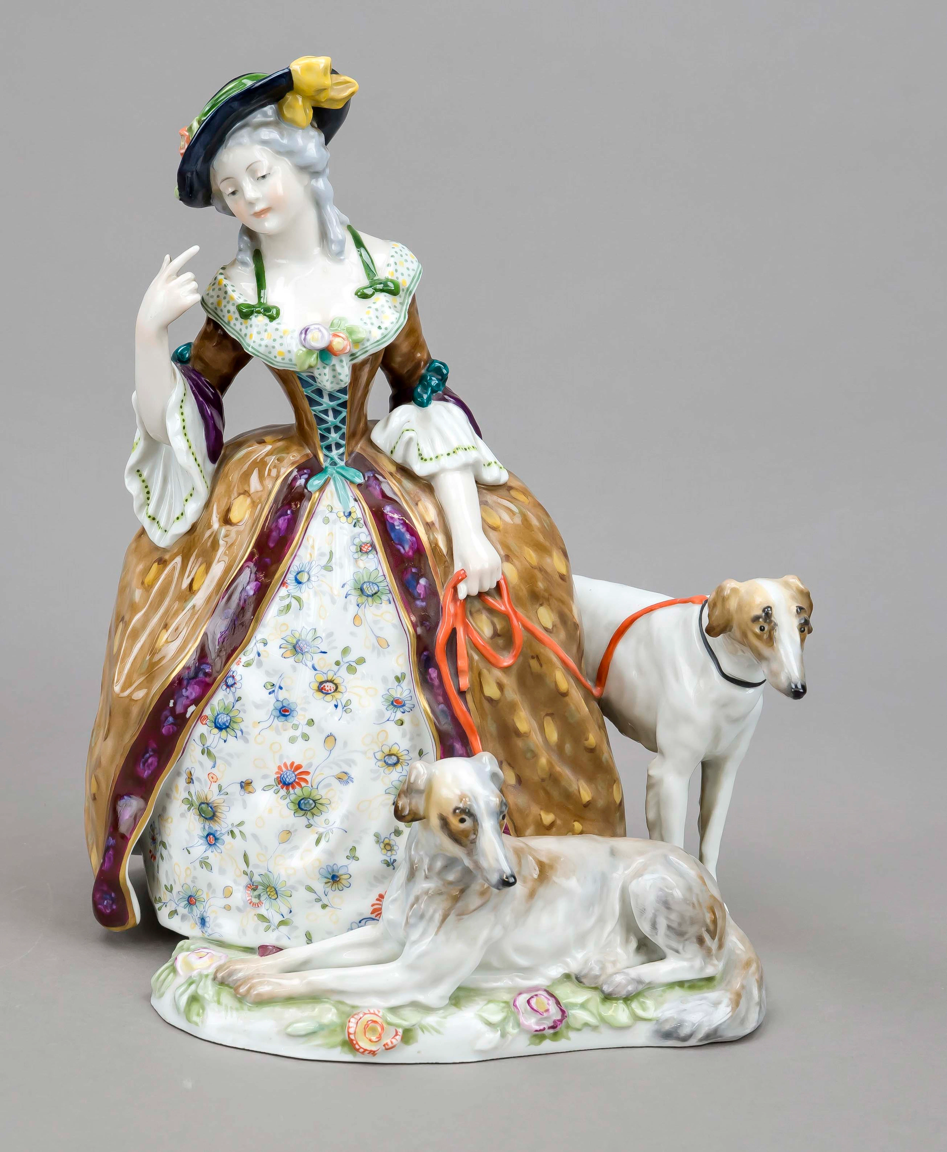 Elegante Dame mit 2 Windhunden, E