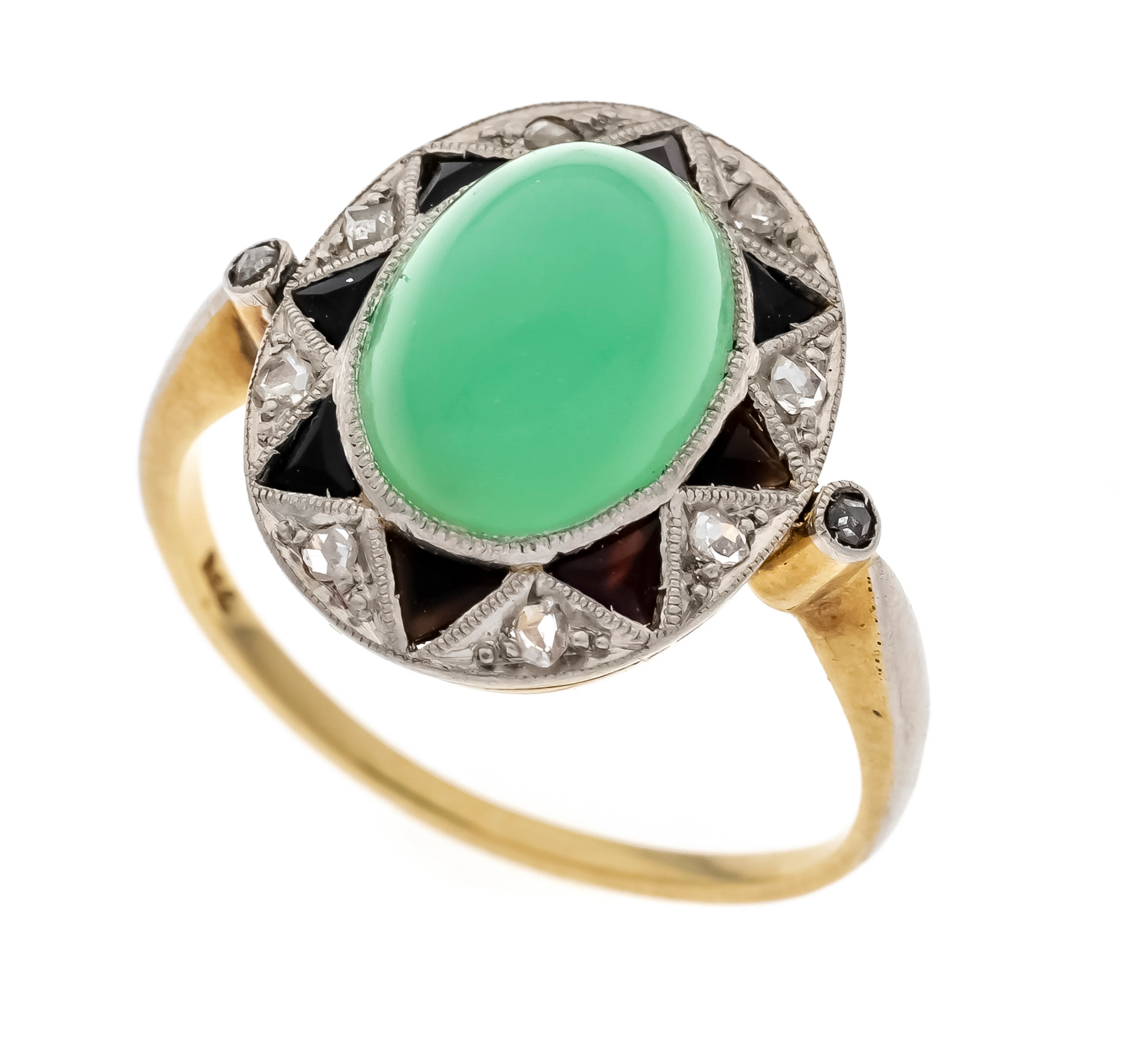 Chrysopras-Diamant-Ring GG/WG 750/00
