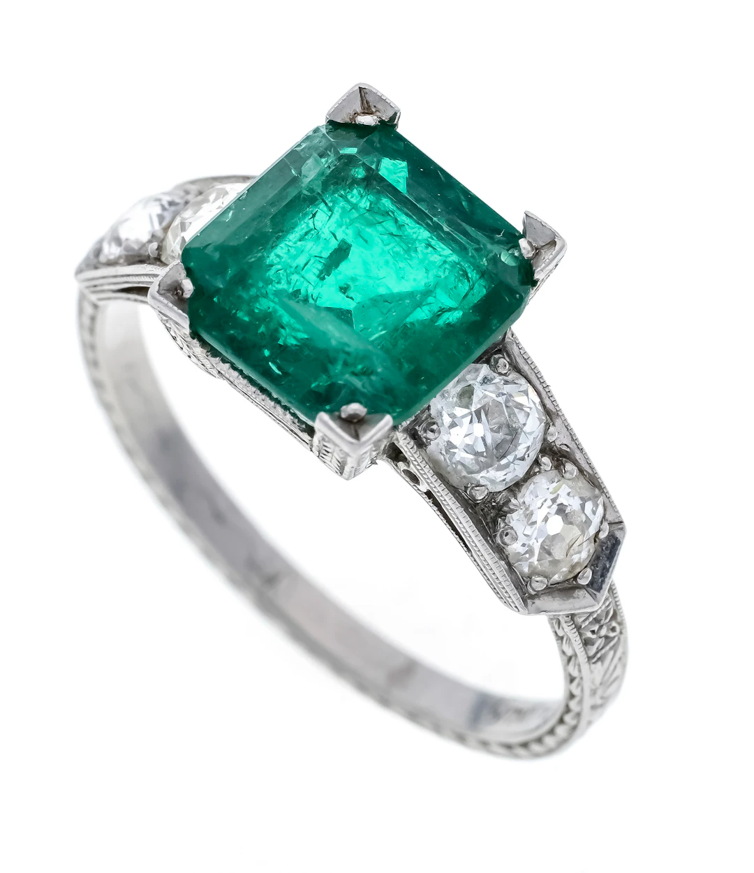 Smaragd-Diamant-Ring Platin und I