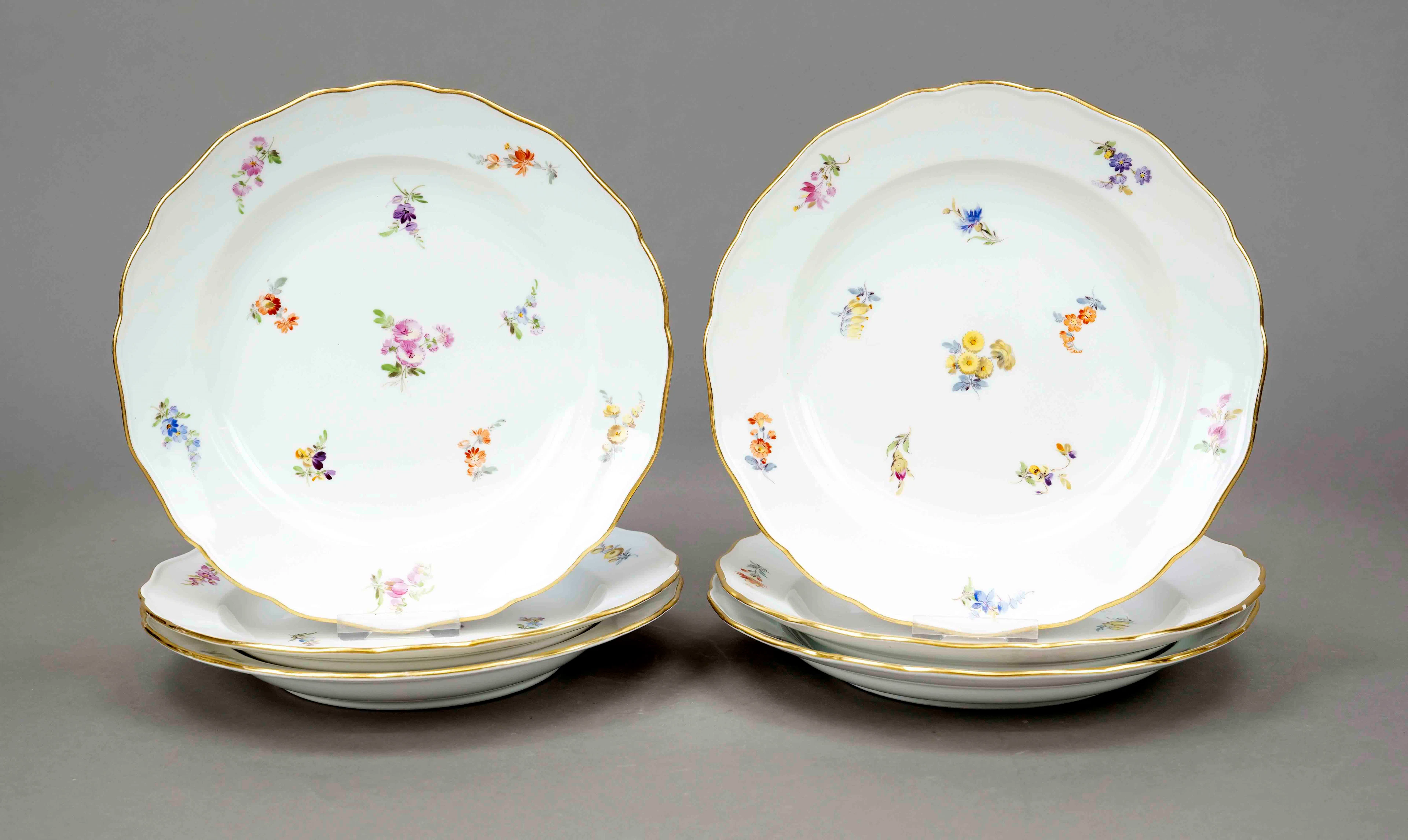 Sechs Speiseteller, Meissen, Knaufsc