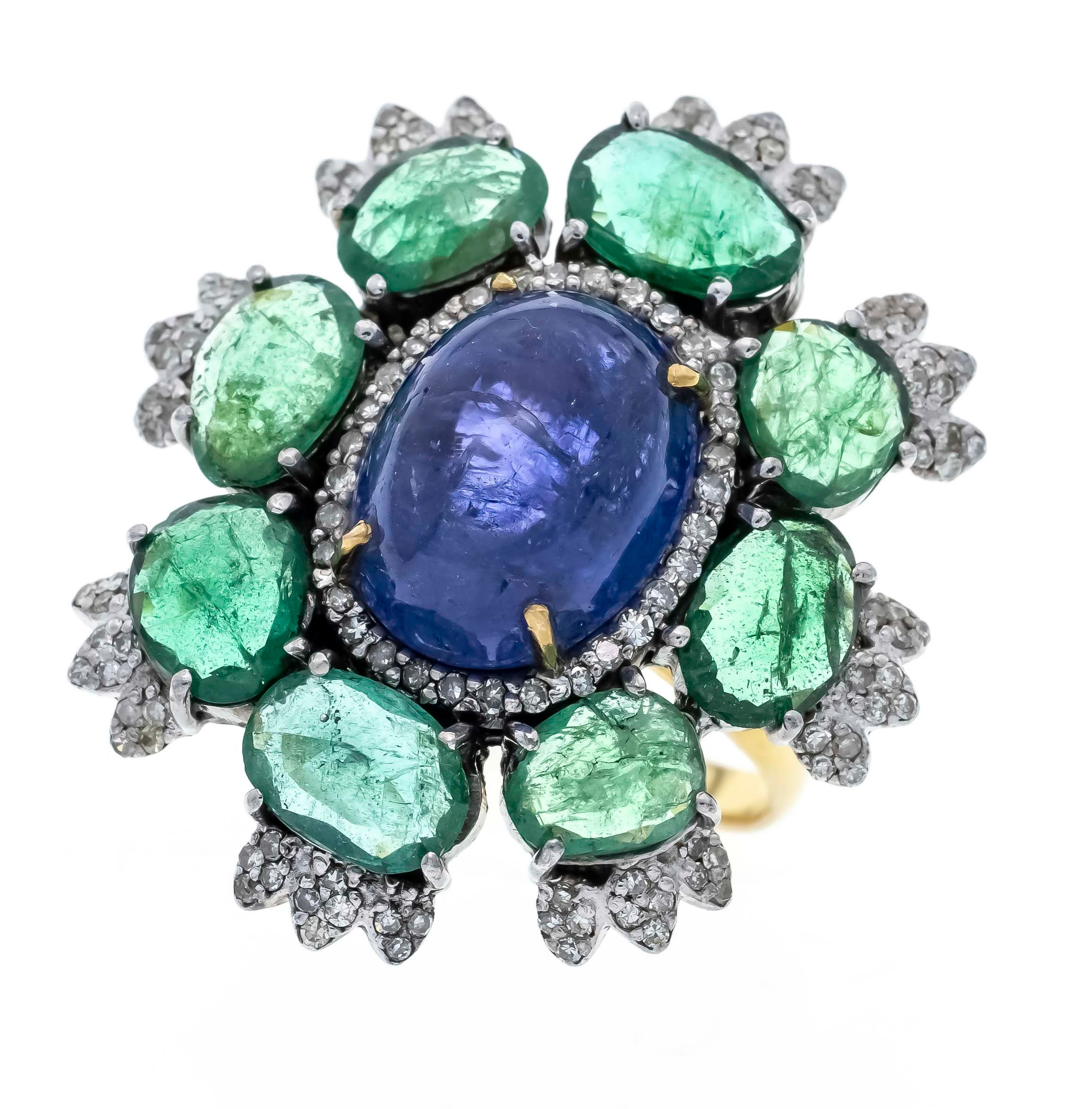 Tansanit-Smaragd-Ring GG/WG 585/0