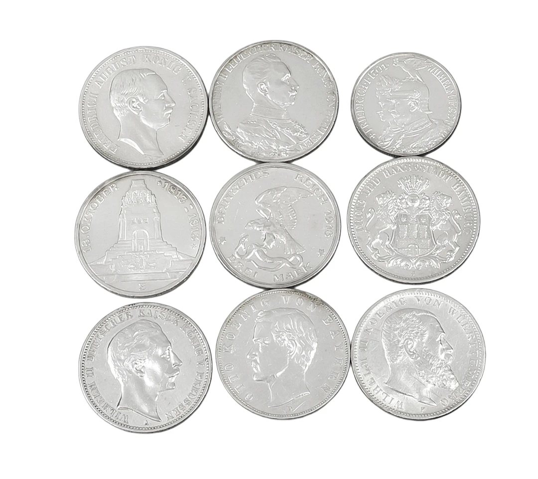 9 Silbermünzen Deutsches Reich, u