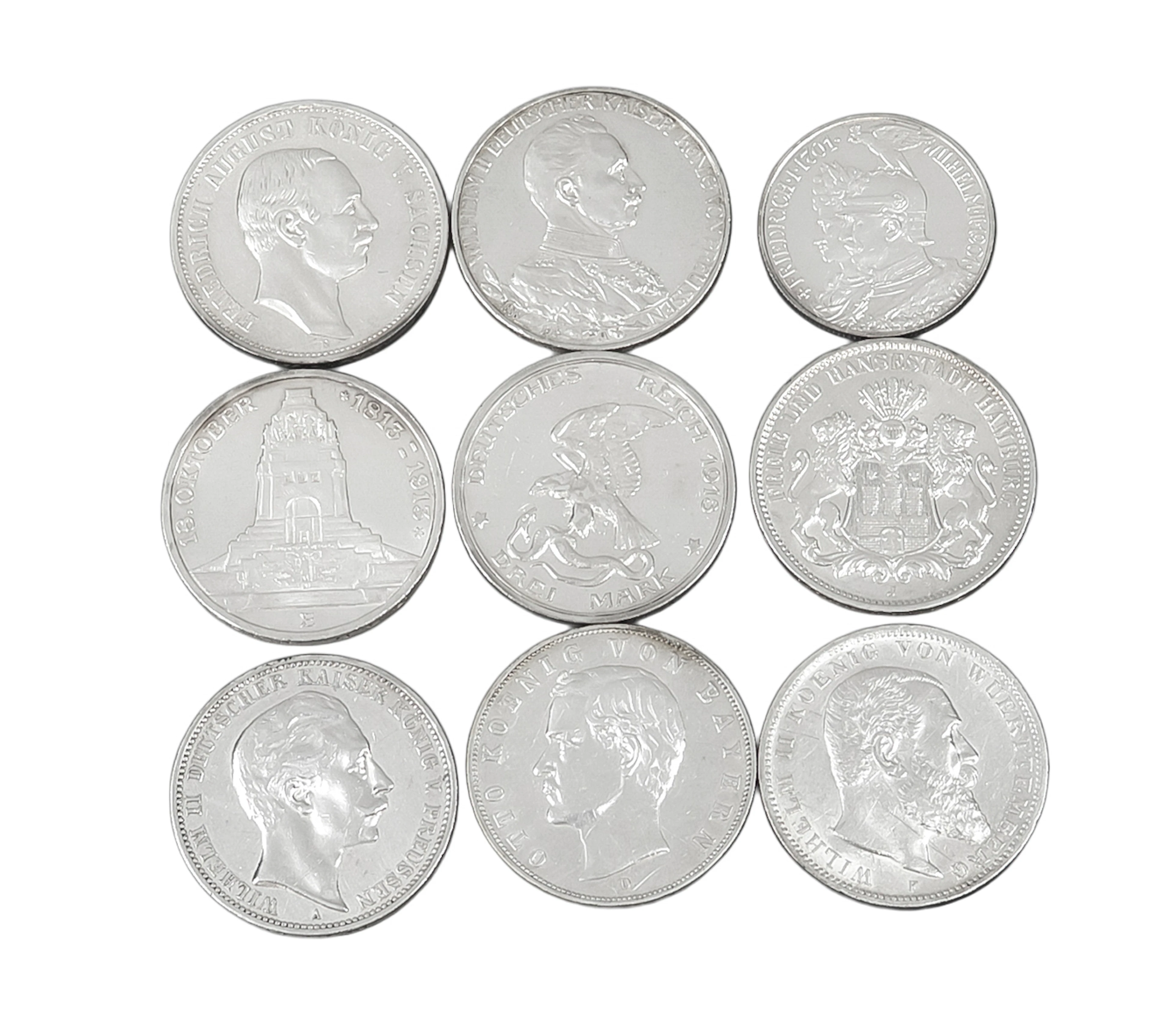 9 Silbermünzen Deutsches Reich, u