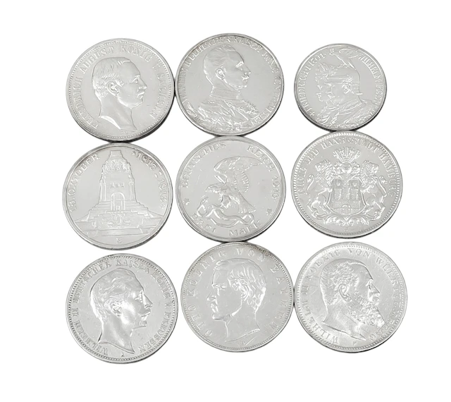 9 Silbermünzen Deutsches Reich, u
