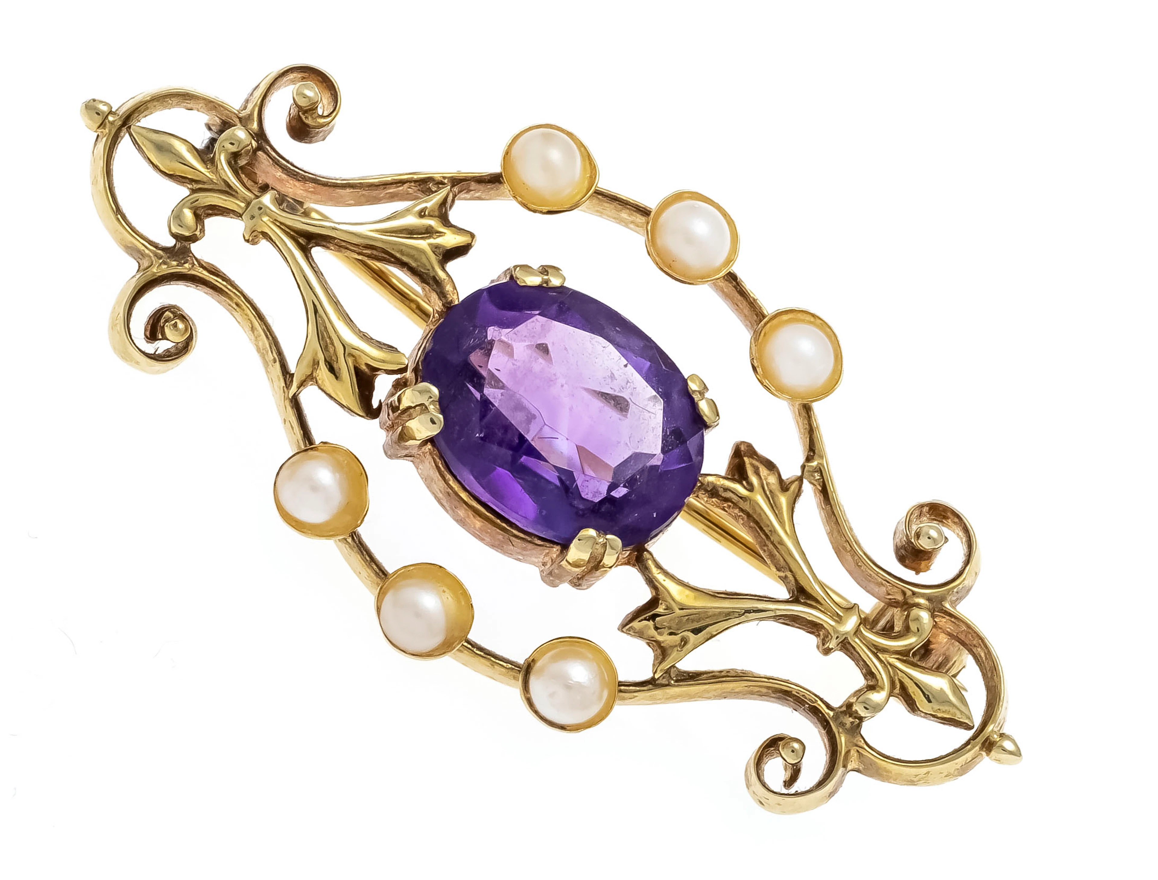 Zierliche Amethyst-Perlen-Brosche GG