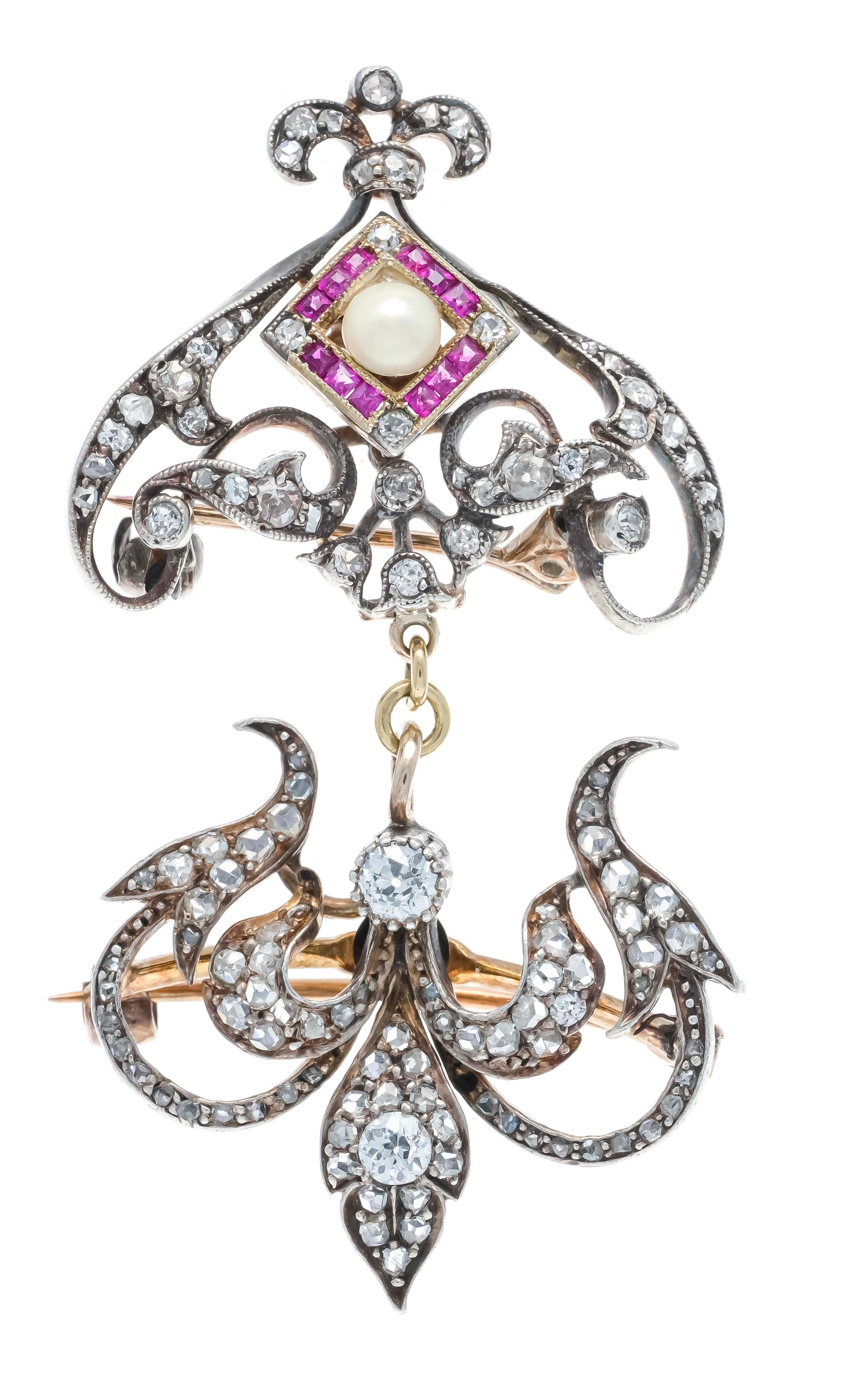 2-teilige Rubin-Diamant-Brosche u