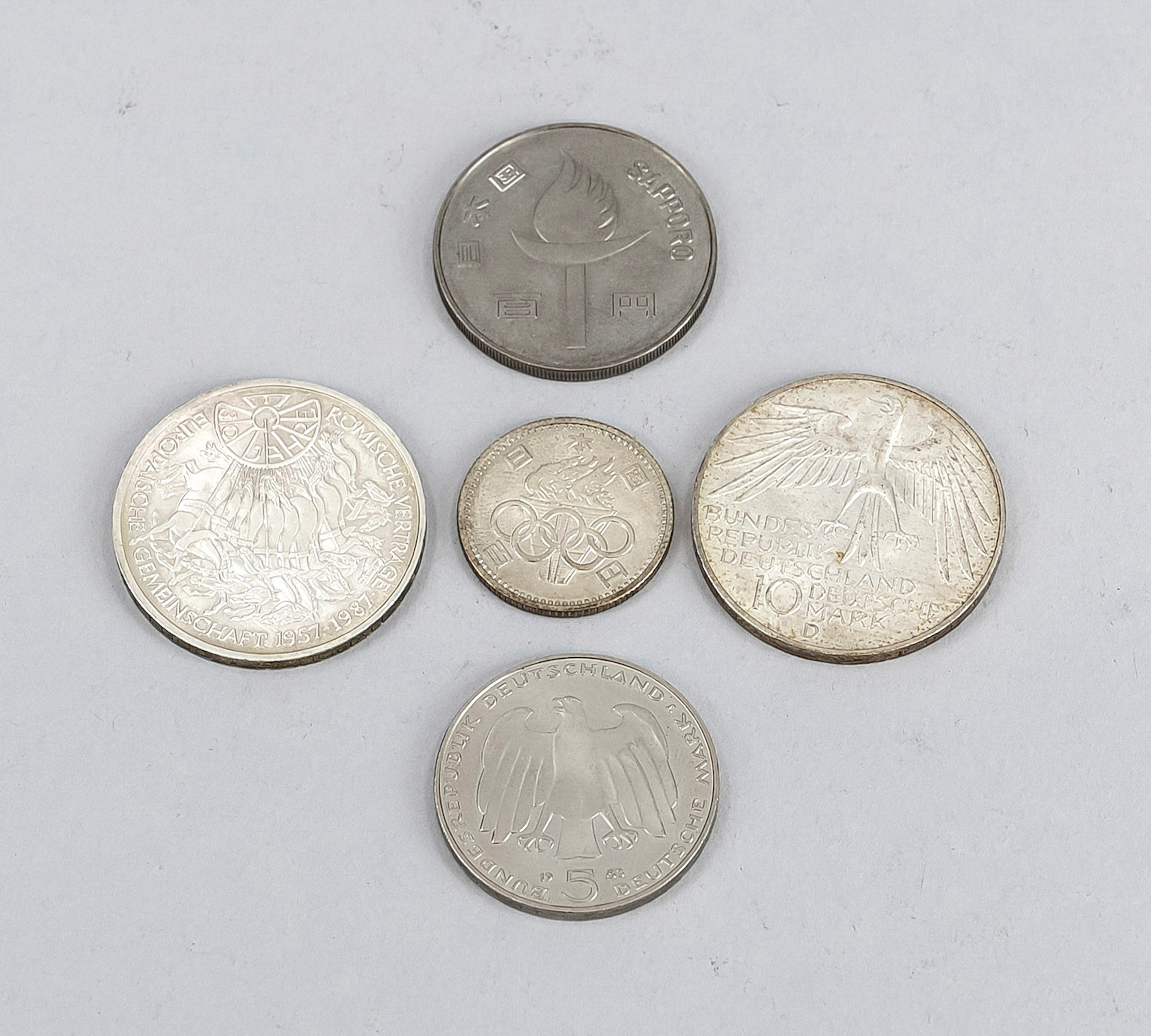 5 Münzen, 20. Jh. 3 x Silber: 2 x