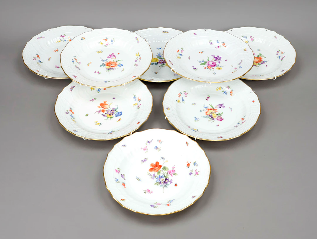 Satz 8 flache Teller, Meissen, Ma