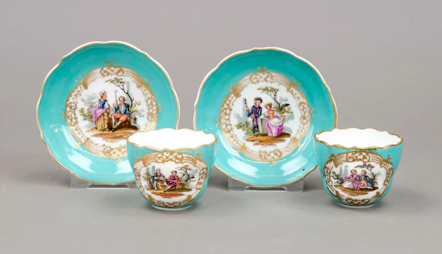 2 Mokkatassen mit UT, Meissen, Kn