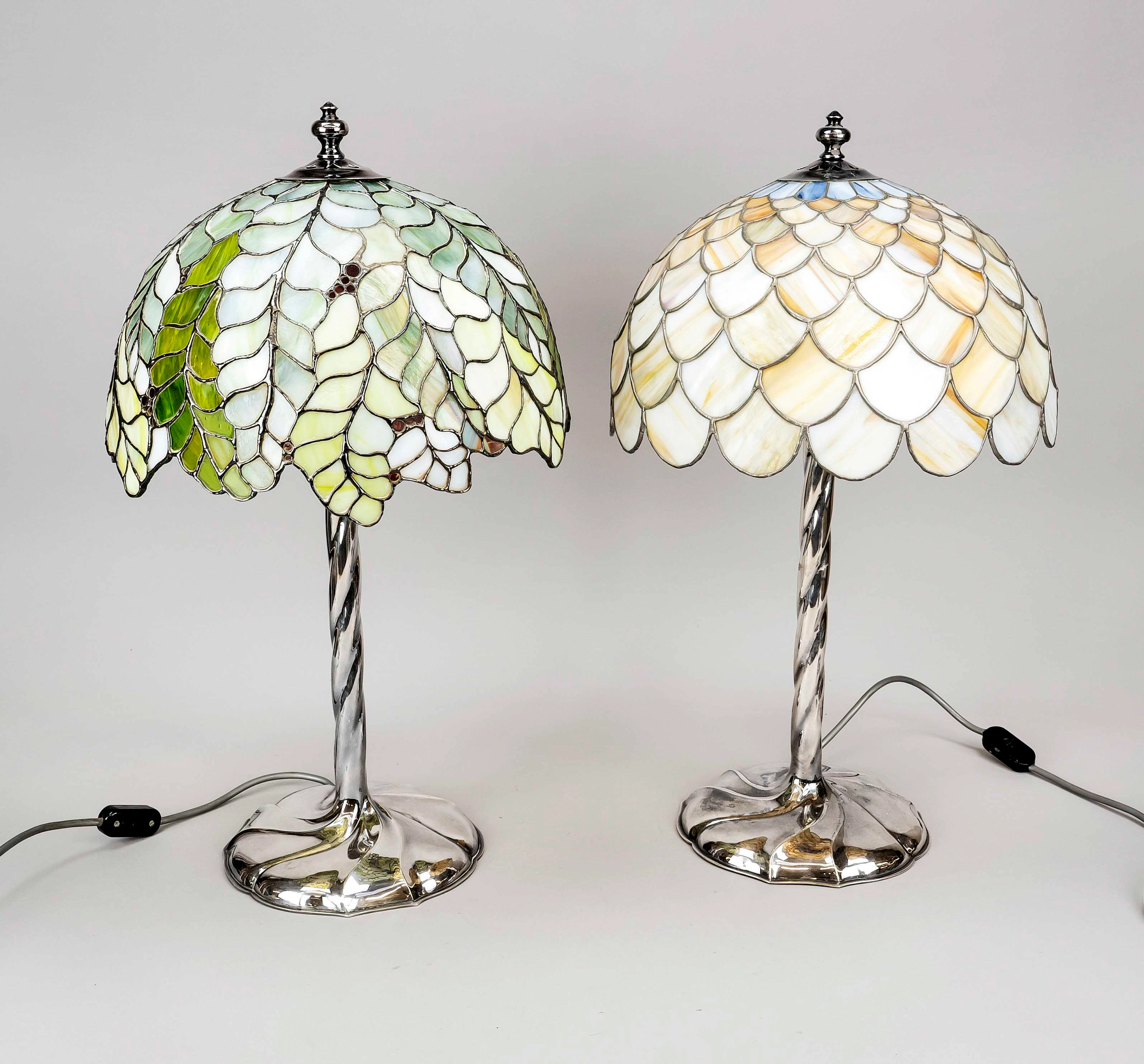 2 Lampen im Tiffany-Stil mit Silb