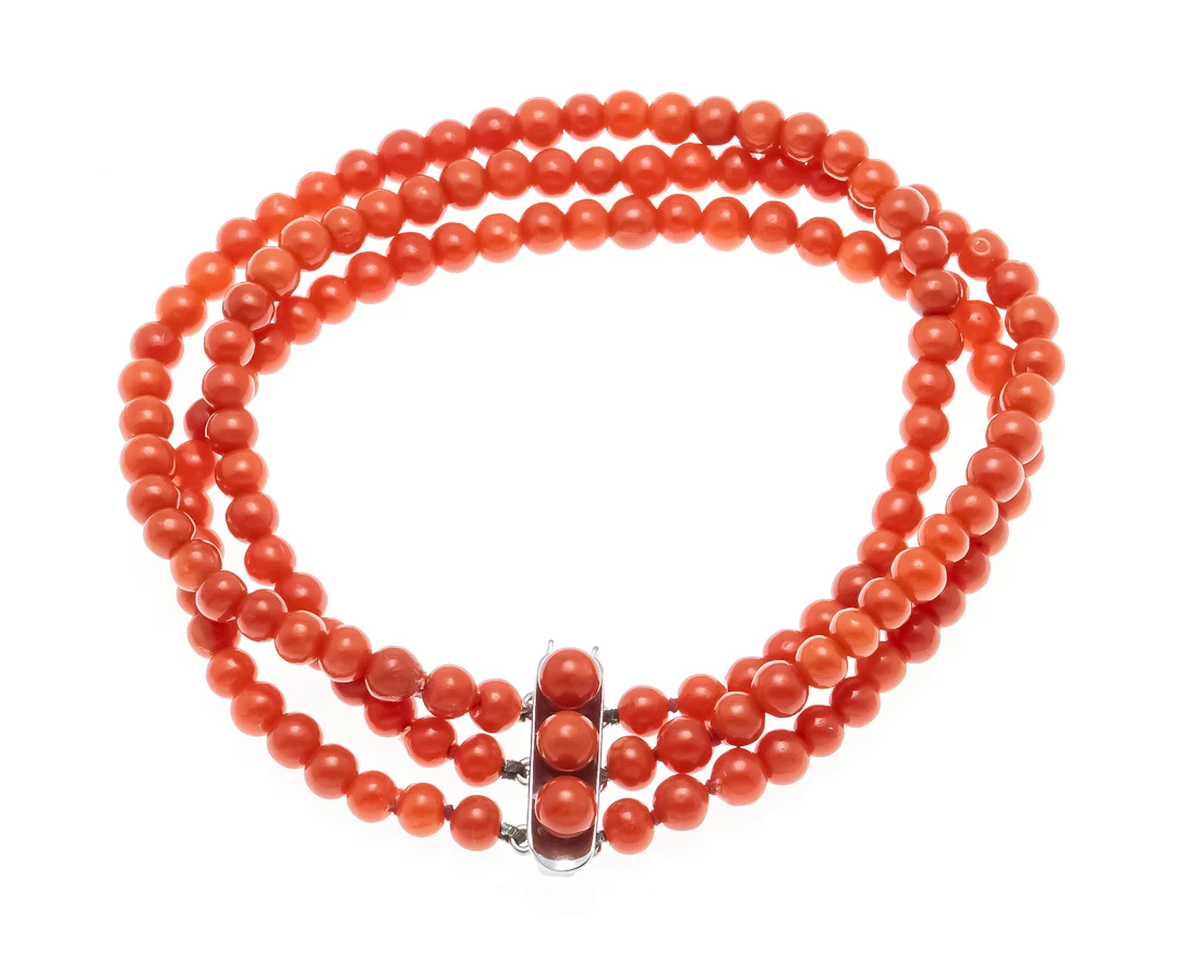 3-reihiges Korallen-Armband mit K
