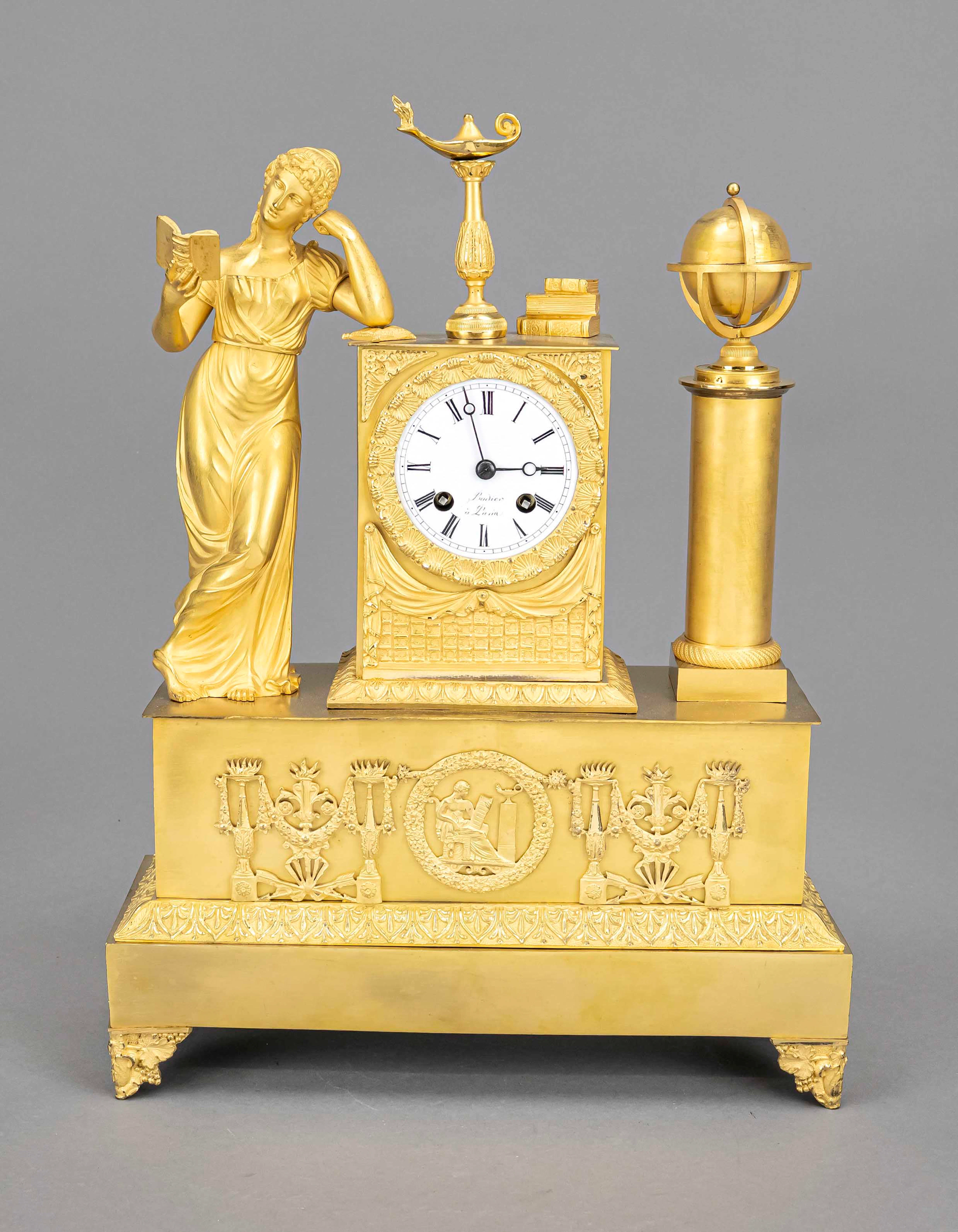 Empire Figuren-Pendule, Bronze satin
