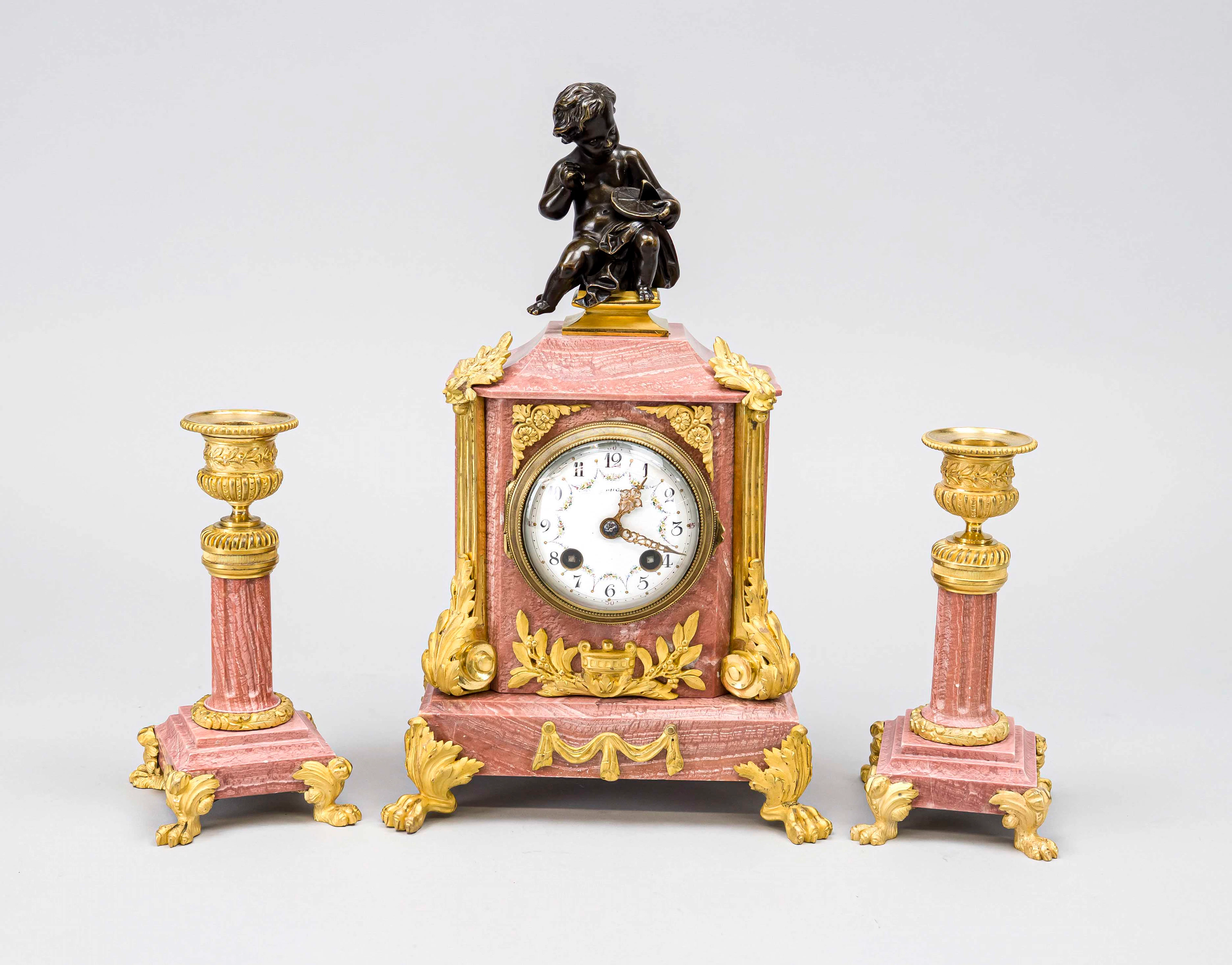 Kleine Bronze Pendule mit 2 Leuch
