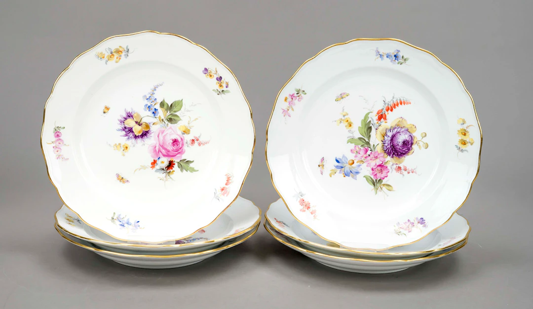 Sechs Speiseteller, Meissen, Knau