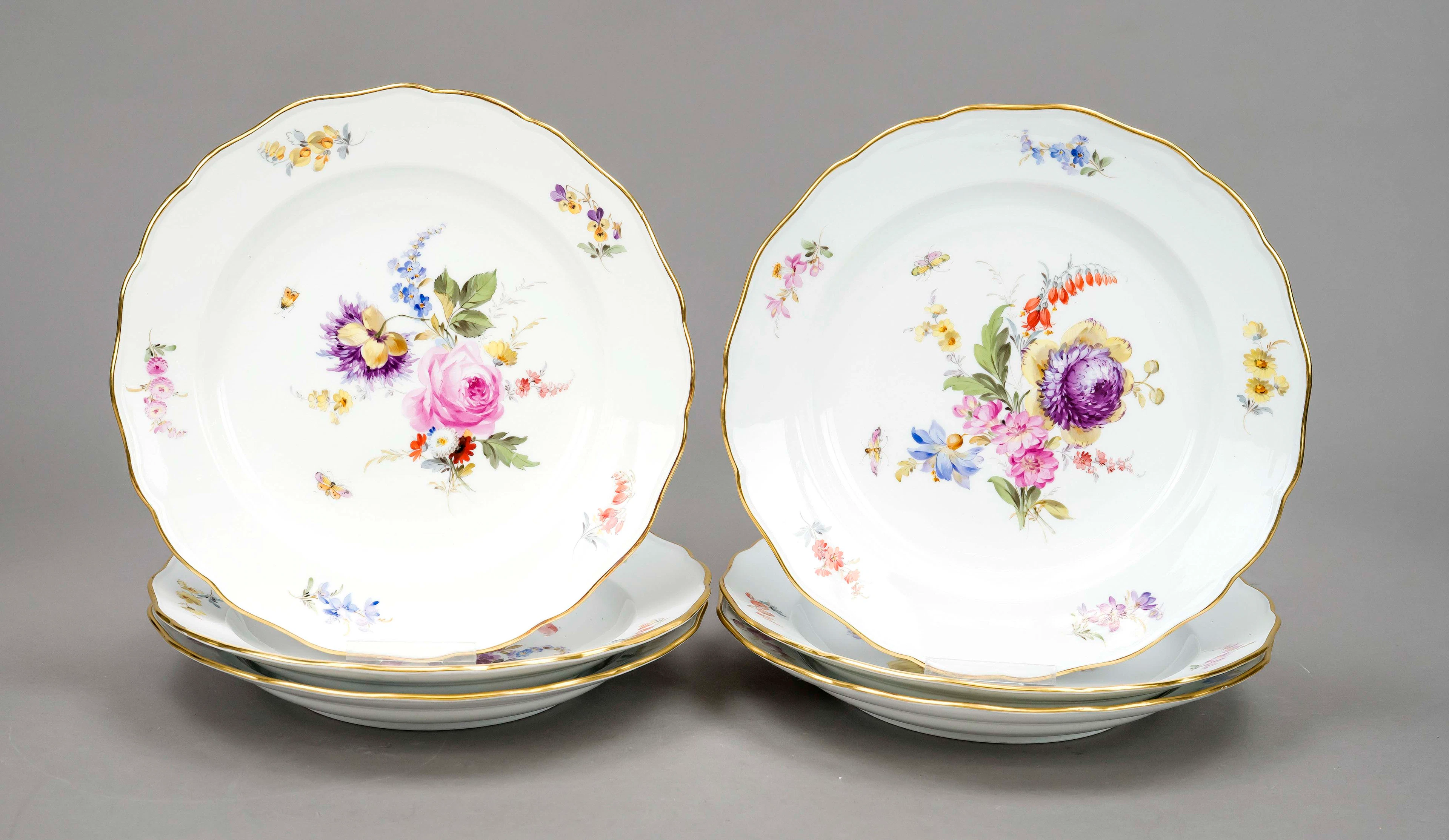 Sechs Speiseteller, Meissen, Knau