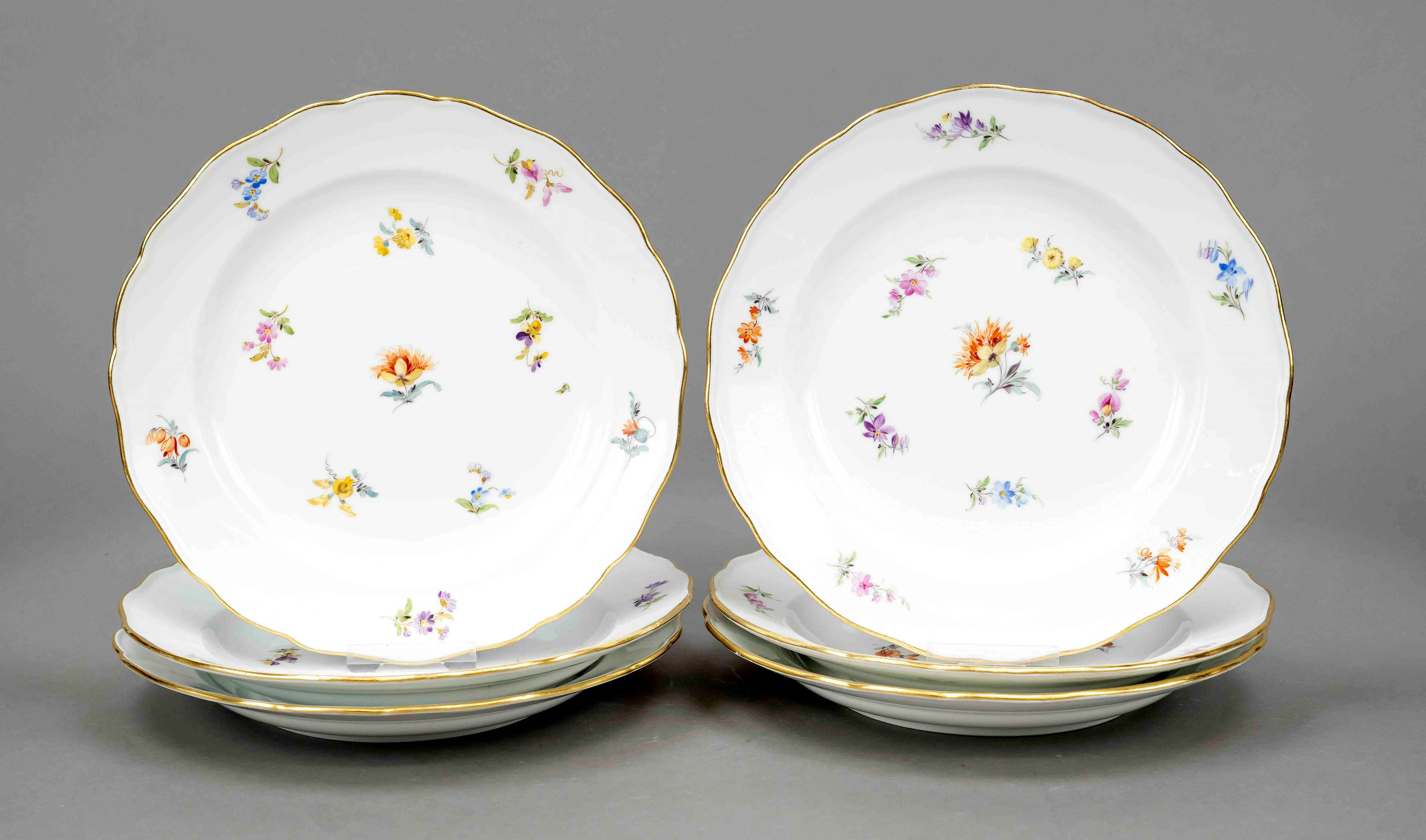 Sechs Speiseteller, Meissen, Knaufsc