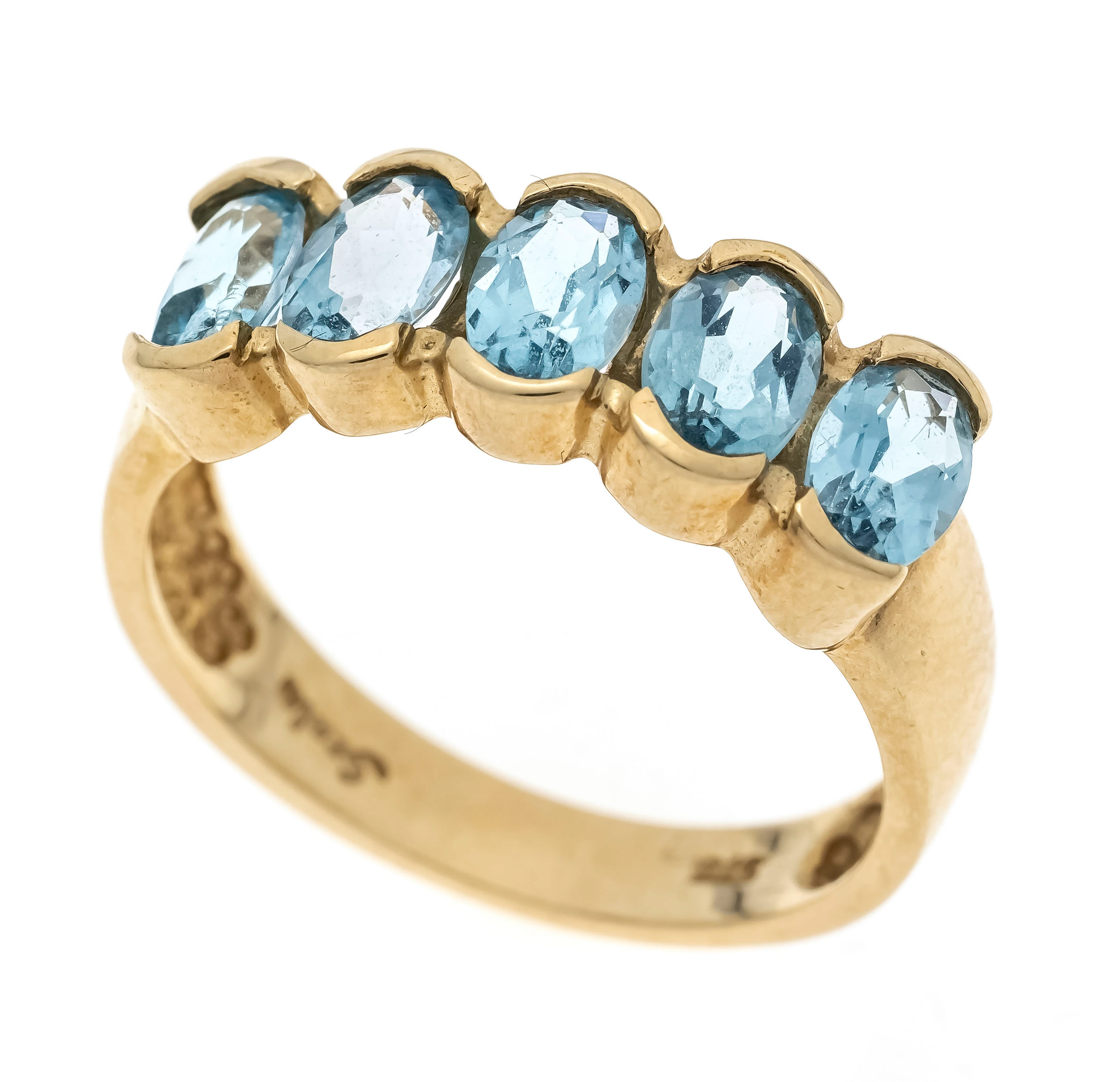Blautopas-Ring GG 375/000 mit 5 ov