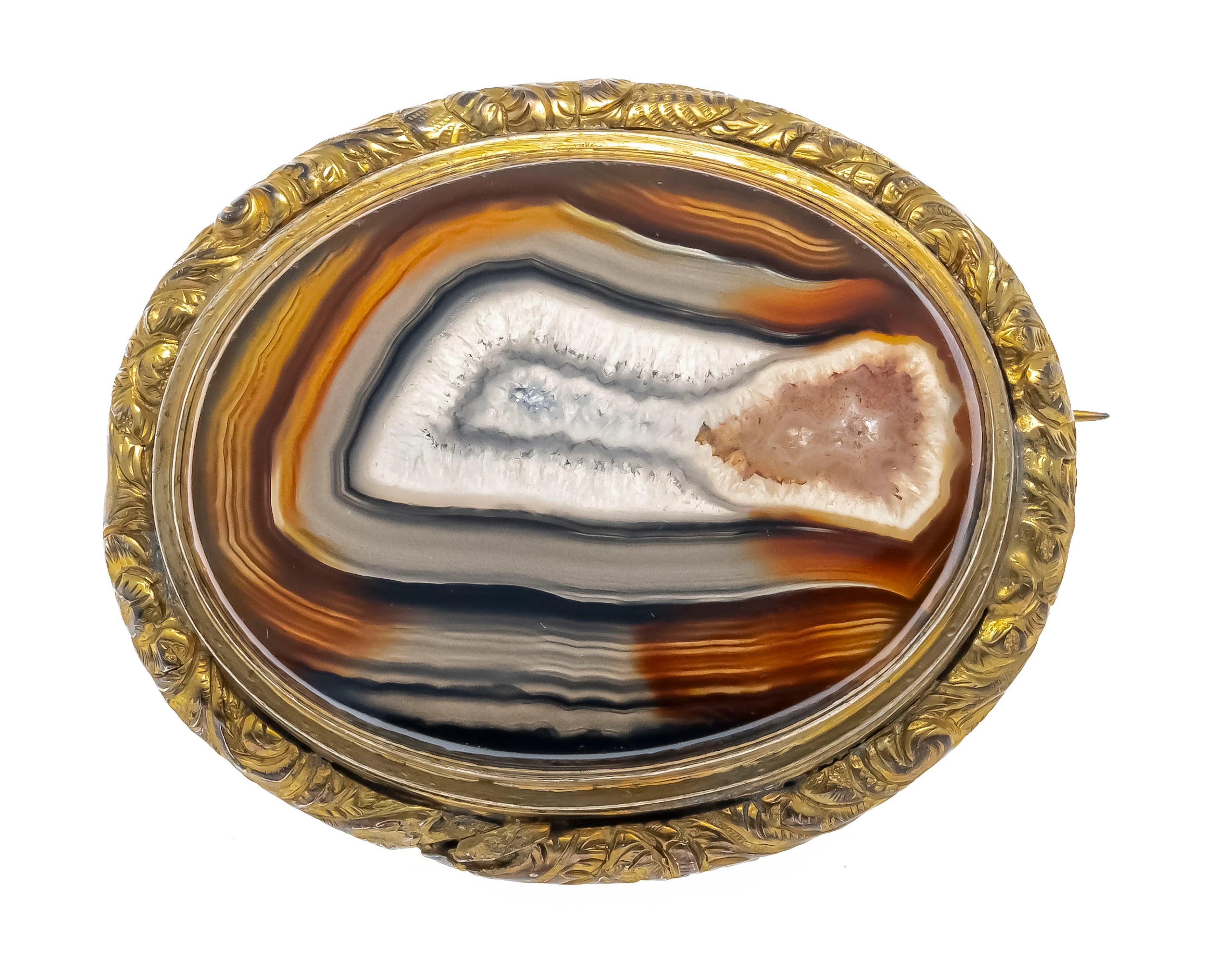 Achat-Brosche Silber vergoldet, u
