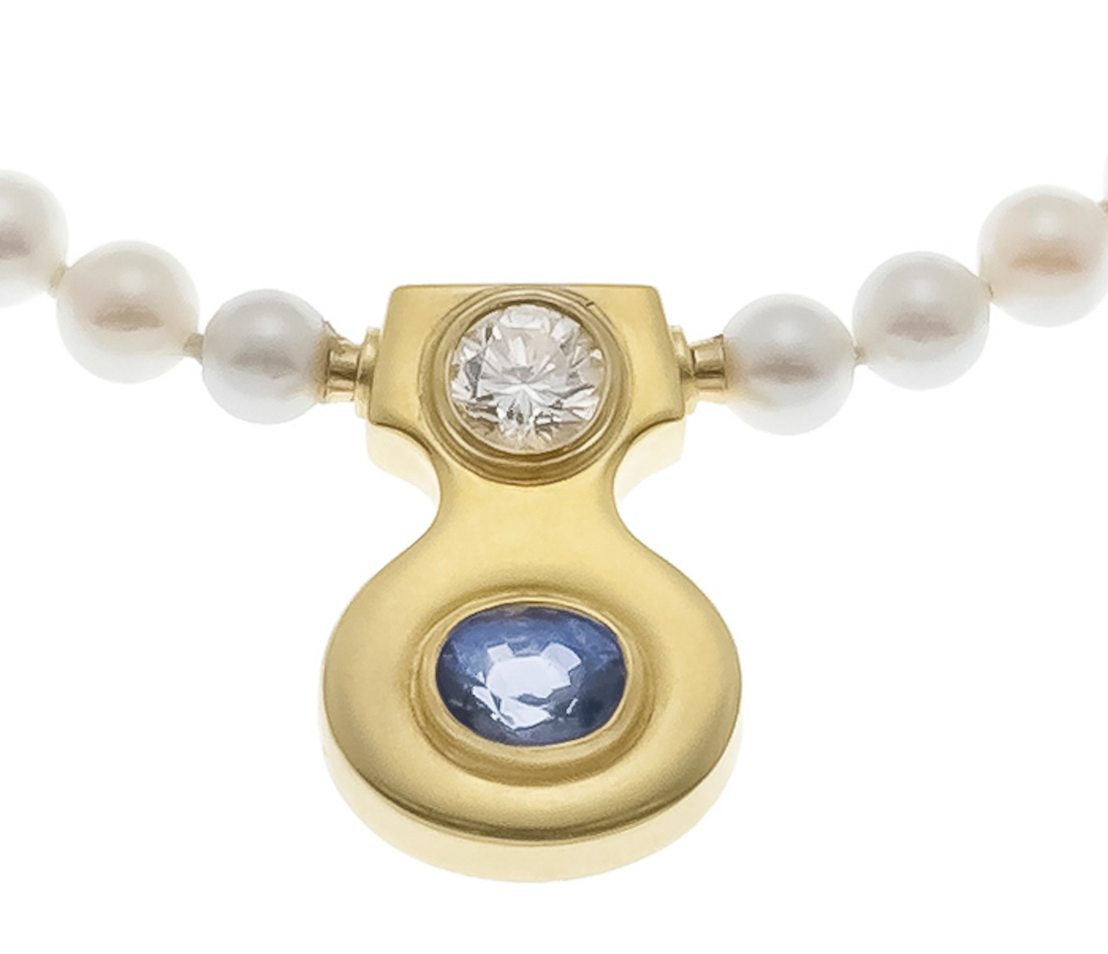 Perlen-Collier mit Saphir-Brillan