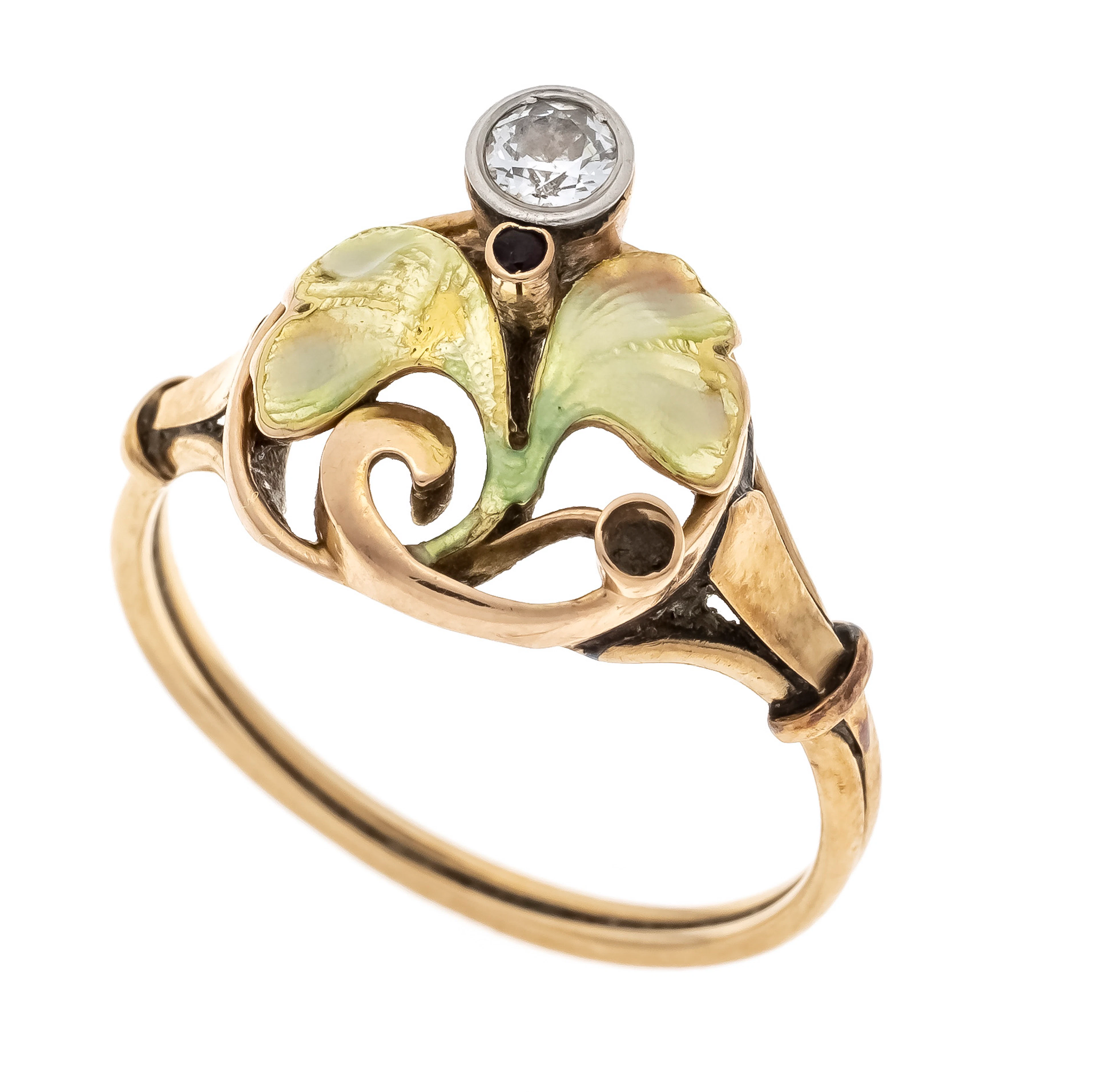 Floraler Jugendstil Emaille-Ring G
